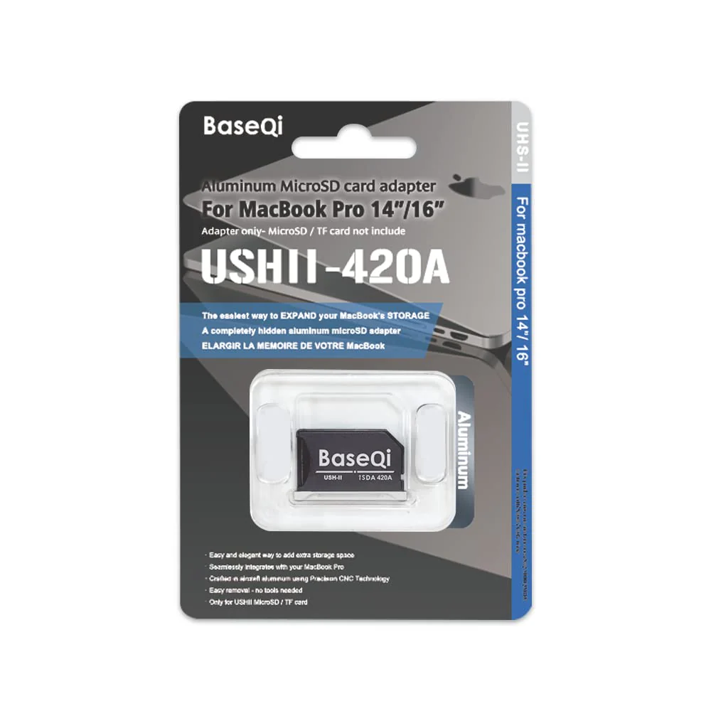 BASEQI UHS-II Aluminum microSD Adapter for 2021 M1 MacBook Pro 14 & 16” (Silver) Silver