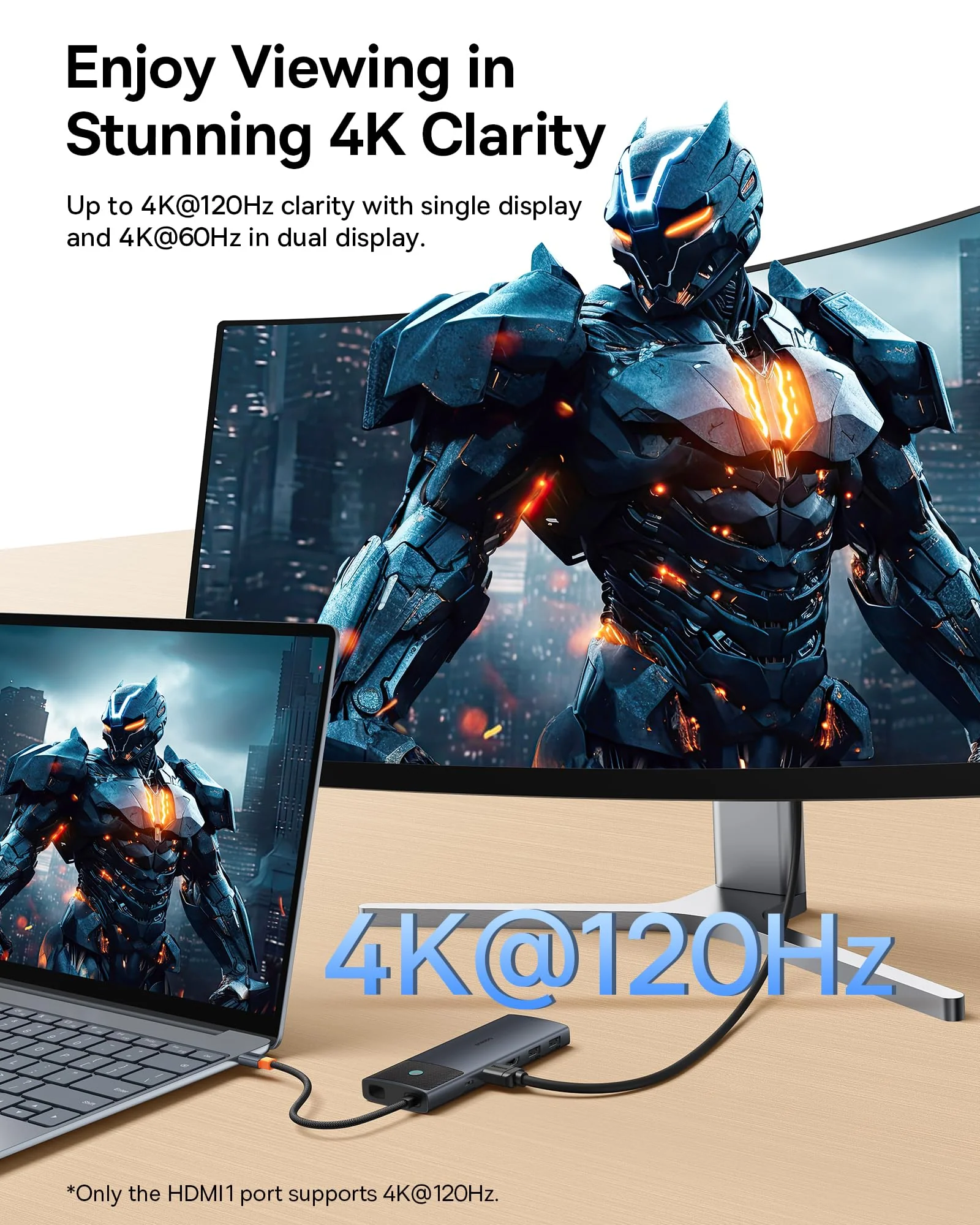 Baseus Docking Station Dual Monitor,10Gbps 10 in 1 Docking Station with 2 HDMI Single 4K@120Hz, Dual 4K@ 60Hz,10Gbps USB C and USB A, Gigabit Ethernet, PD 100W, SD/TF for iPhone 15/Mac/Dell/HP/Lenovo Black - Image 3