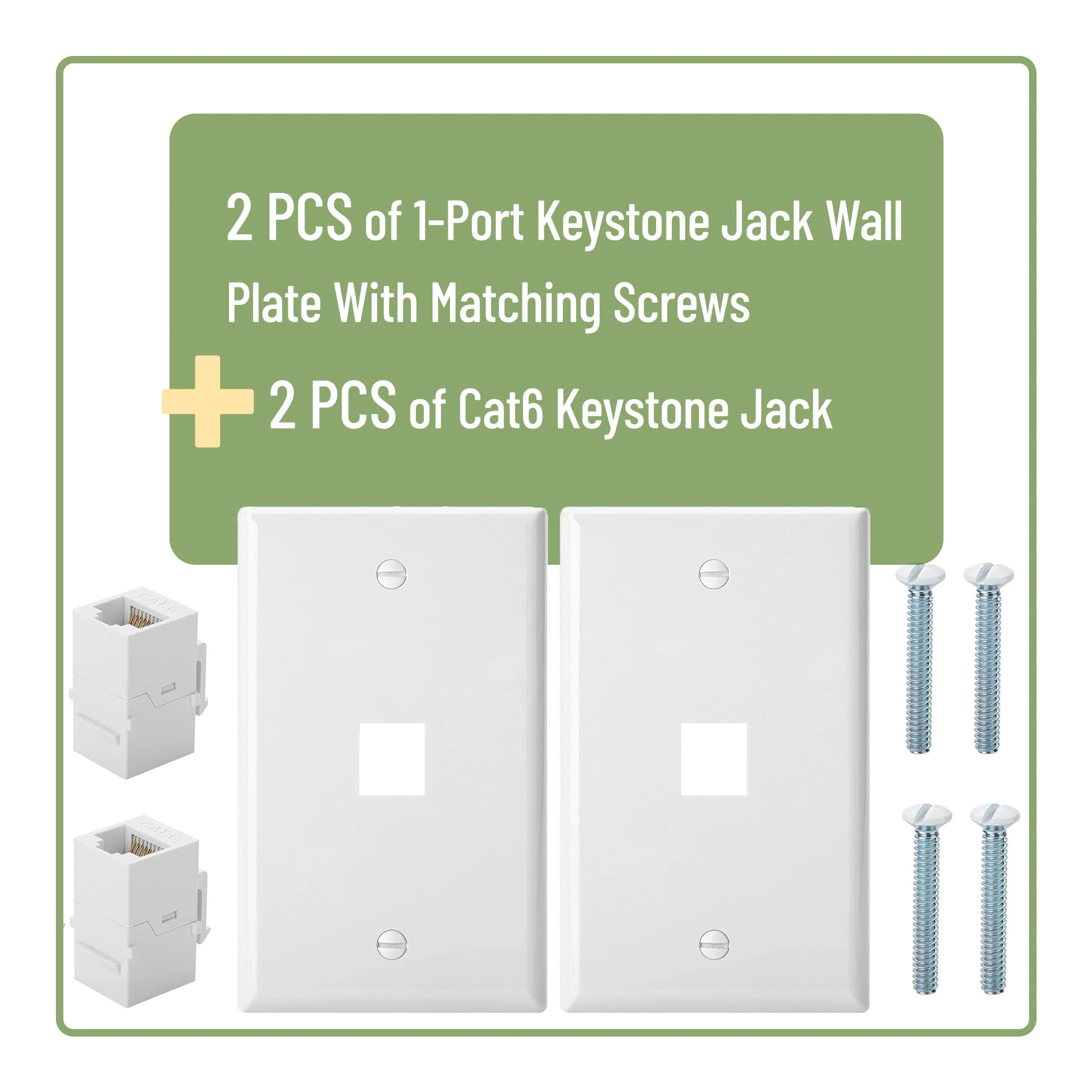 Bates- 1 Port Ethernet Wall Plate, 2 Pack, Ethernet Wall Outlet, RJ45 Wall Plate, Ethernet Wall Jack, Cat 6 Wall Plate and Jack, Ethernet Outlet, Cat6 Wall Plate, Network Wall Plate, Cat 5 Wall Plate - Image 2