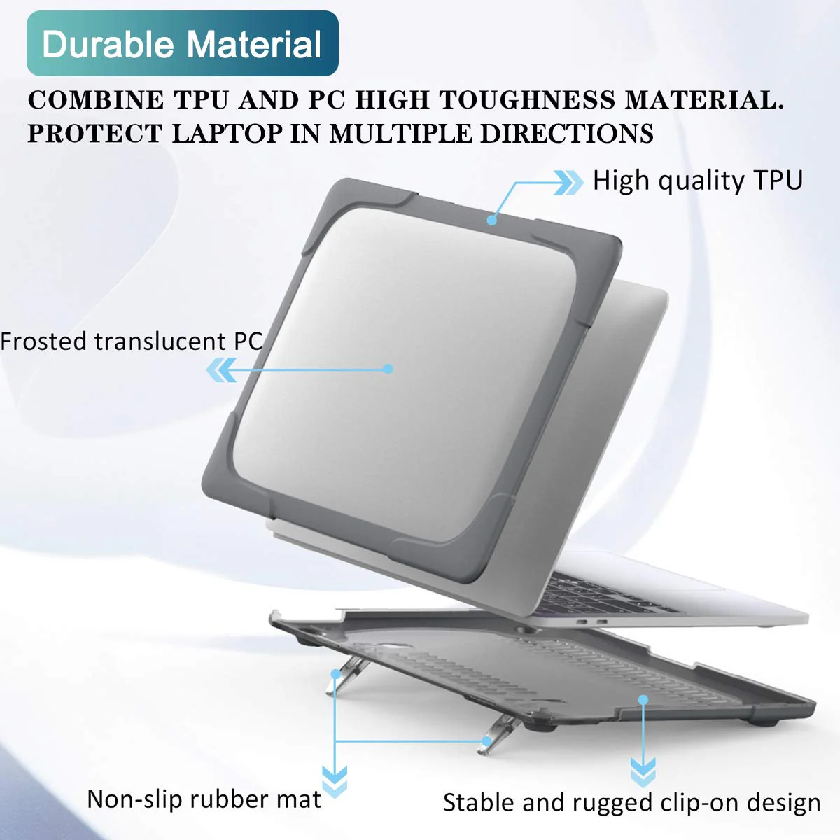 Batianda for MacBook Air 13 Case 2020 2019 2018 Release A2337 M1 A2179 A1932, Heavy Duty Plastic Hard Shell Cover with Fold Kickstand Shockproof Function for Newest MacBook Air 13 inch Touch ID, Grey - Image 4