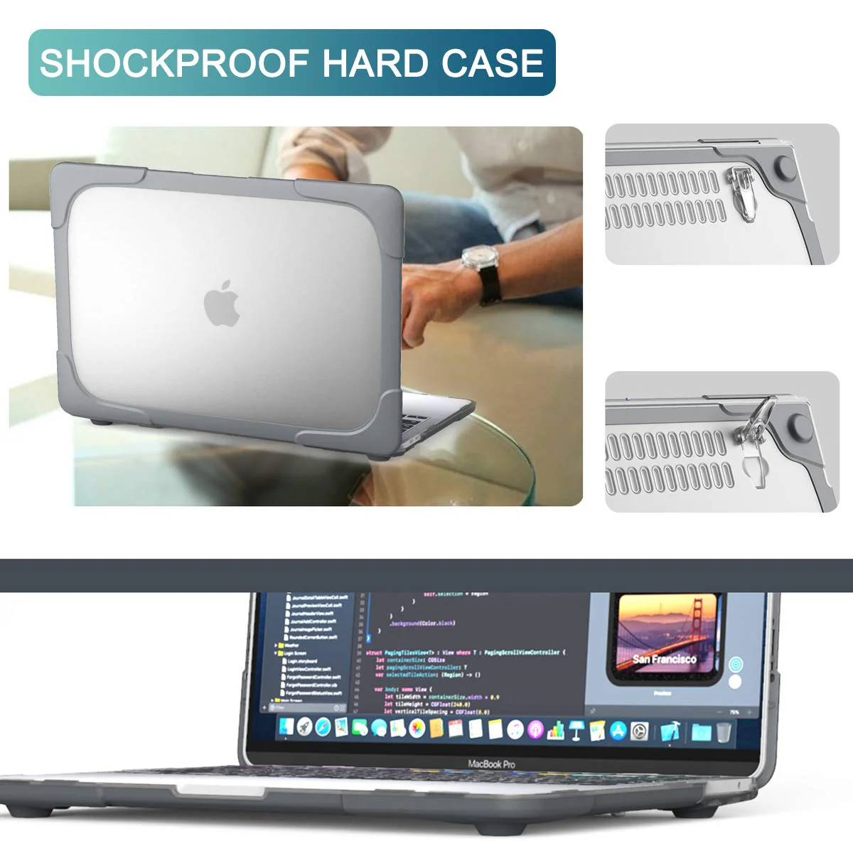 Batianda for MacBook Air 13 Case 2020 2019 2018 Release A2337 M1 A2179 A1932, Heavy Duty Plastic Hard Shell Cover with Fold Kickstand Shockproof Function for Newest MacBook Air 13 inch Touch ID, Grey - Image 5