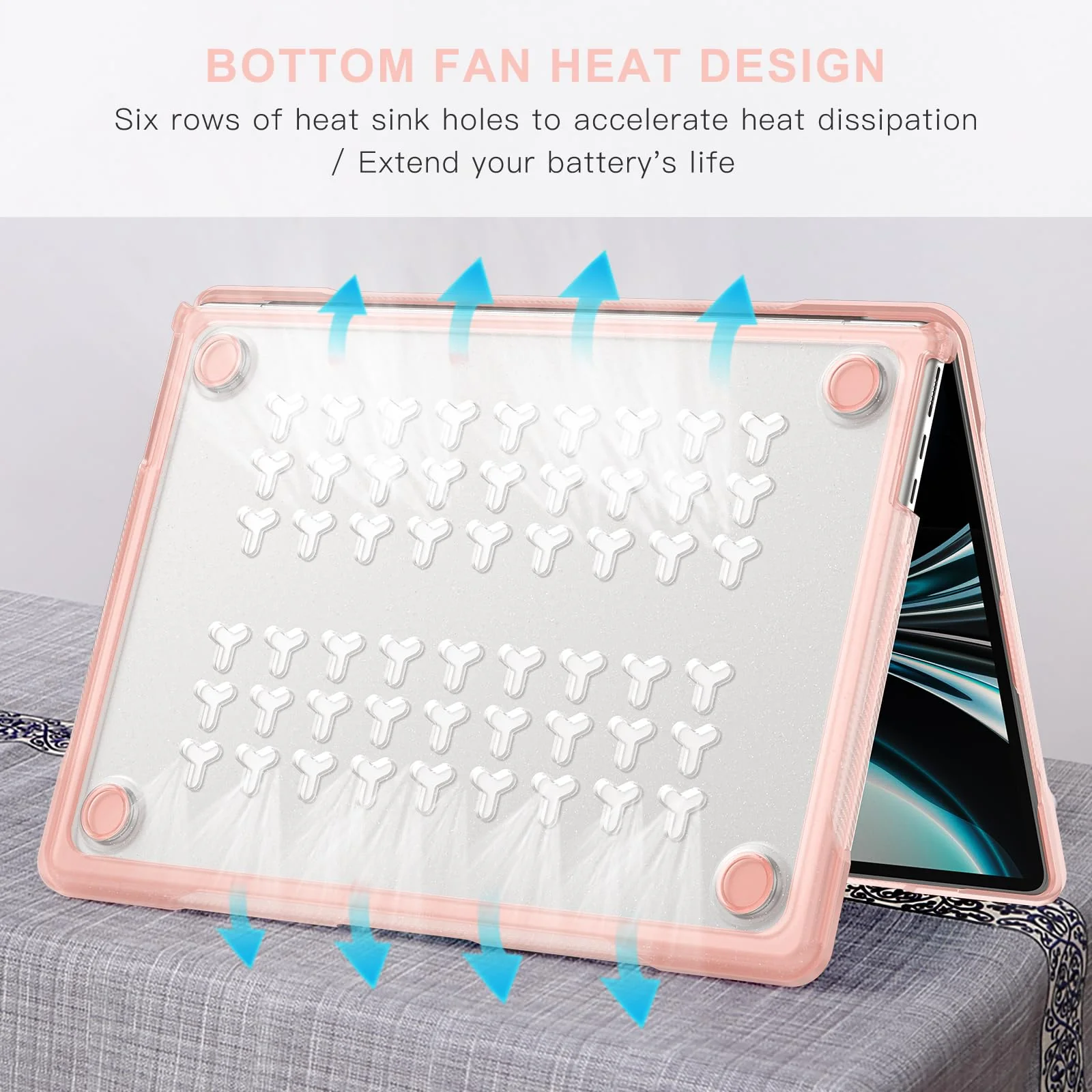 Batianda Ultimate Protection Case for M3 MacBook Air 13.6 inch 2022 2024 Model A2681 A3113 Matte Bling Transparent Surface Carbon Fiber Edges Shockproof Anti-Scratch and Anti-Fingerprint, Peach Pink - Image 6
