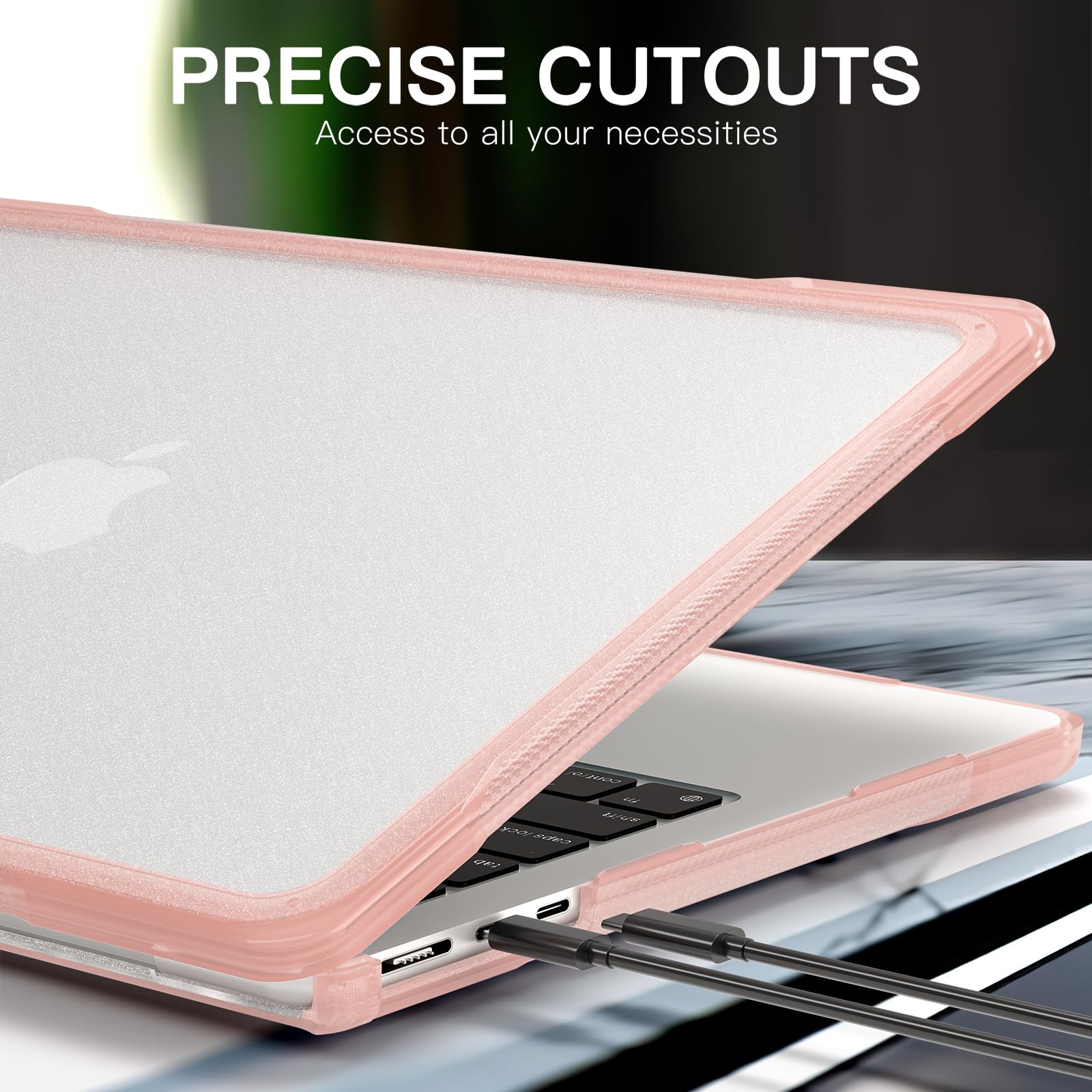 Batianda Ultimate Protection Case for M3 MacBook Air 13.6 inch 2022 2024 Model A2681 A3113 Matte Bling Transparent Surface Carbon Fiber Edges Shockproof Anti-Scratch and Anti-Fingerprint, Peach Pink - Image 7