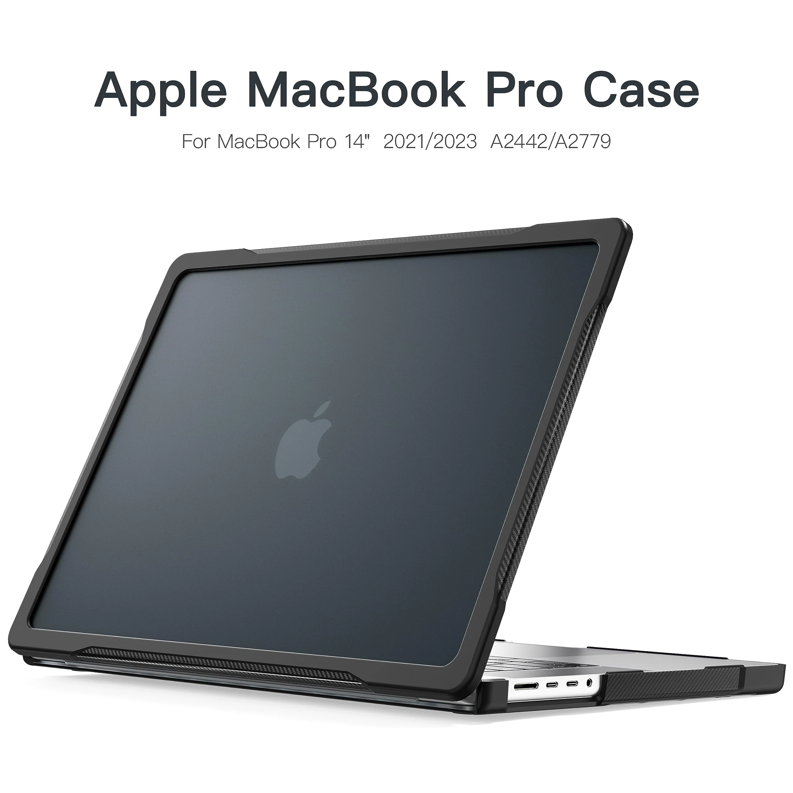 Batianda Ultimate Protection Case for M3 MacBook Pro 14 2021 2023 Model A2442/A2779 Matte Carbon Fiber Edges Shockproof Anti-Scratch and Anti-Fingerprint with Keyboard Cover and Screen Protector,Black X-Black - Image 3