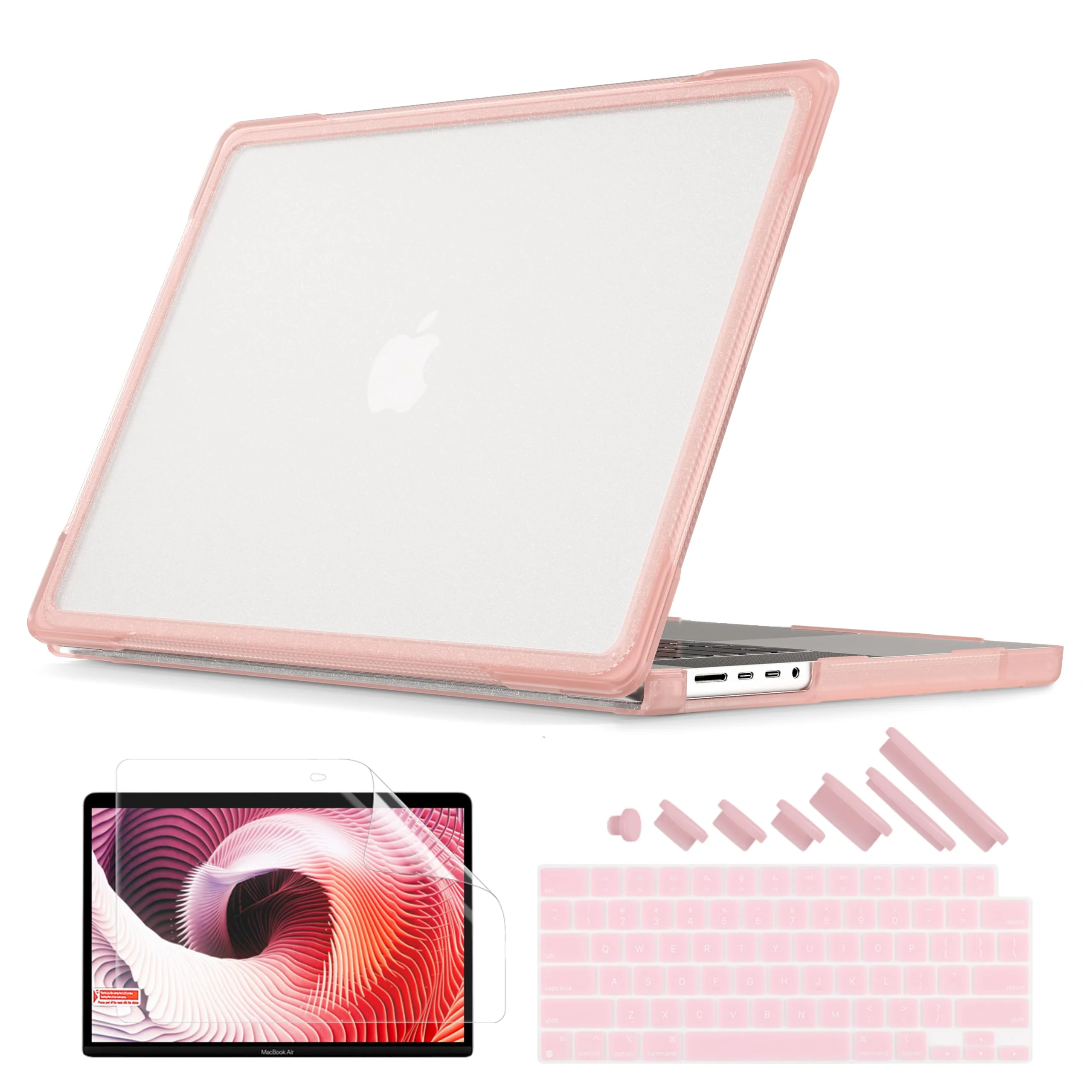 Batianda Ultimate Protection Case for M3 MacBook Pro 14 inch 2023 2021 M2 Model A2992/A2918 Matte Bling Transparent Surface Carbon Fiber Edges Shockproof Anti-Scratch and Anti-Fingerprint,Peach Pink X-Peach Pink