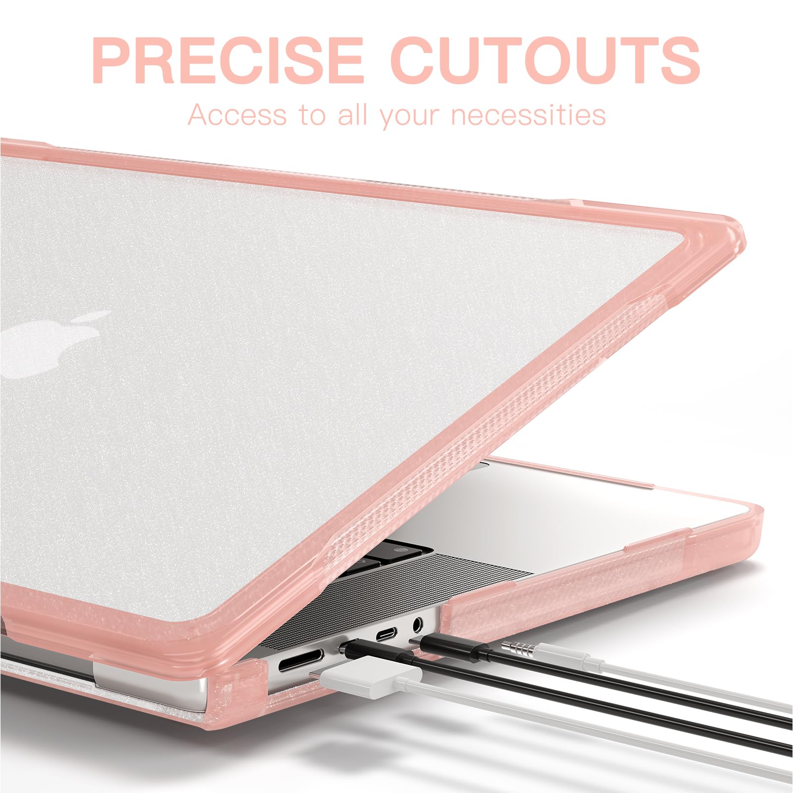 Batianda Ultimate Protection Case for M3 MacBook Pro 14 inch 2023 2021 M2 Model A2992/A2918 Matte Bling Transparent Surface Carbon Fiber Edges Shockproof Anti-Scratch and Anti-Fingerprint,Peach Pink X-Peach Pink - Image 4