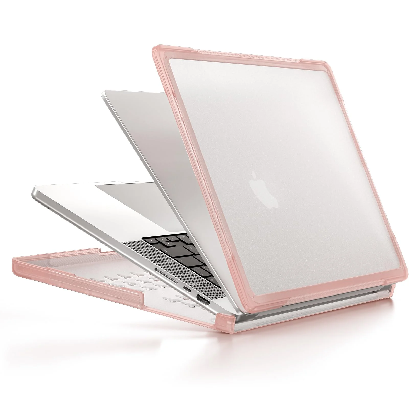 Batianda Ultimate Protection Case for M3 MacBook Pro 14 inch 2023 2021 M2 Model A2992/A2918 Matte Bling Transparent Surface Carbon Fiber Edges Shockproof Anti-Scratch and Anti-Fingerprint,Peach Pink X-Peach Pink - Image 5