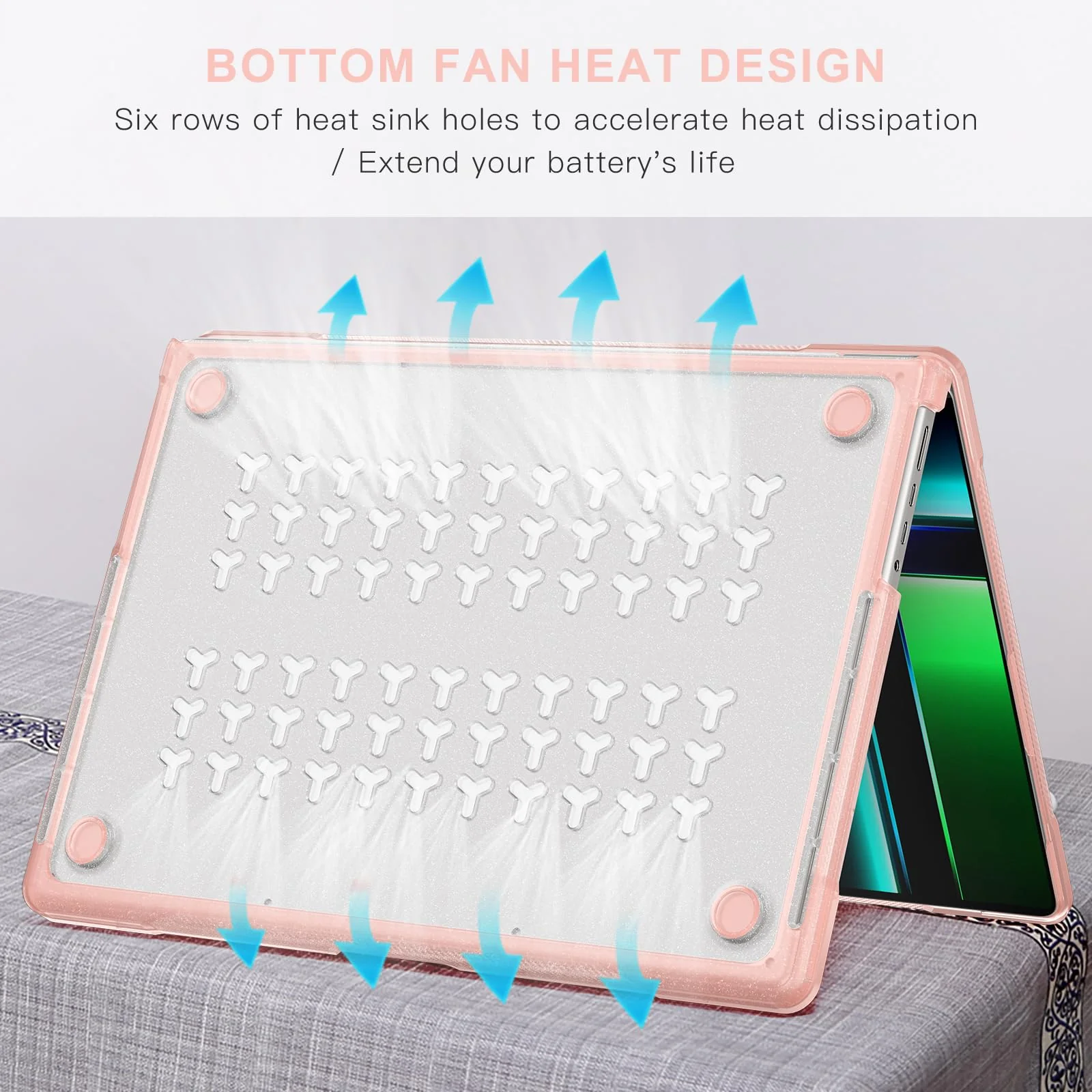 Batianda Ultimate Protection Case for M3 MacBook Pro 14 inch 2023 2021 M2 Model A2992/A2918 Matte Bling Transparent Surface Carbon Fiber Edges Shockproof Anti-Scratch and Anti-Fingerprint,Peach Pink X-Peach Pink - Image 6