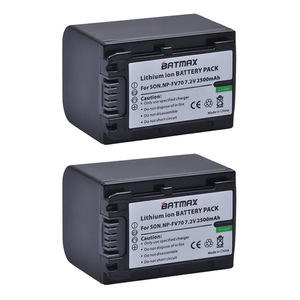 Batmax 2Pcs 2500mAh NP-FV70 Battery + LCD USB Charger for Sony HDR-CX190 HDR-CX200 HDR-CX210 HDR-CX220 HDR-CX230 HDR-CX580V HDR-PJ380 HDR-PJ430V HDR-PJ760V HDR-PV790V HDR-TD20V HDR-TD30V Handycams - Image 2
