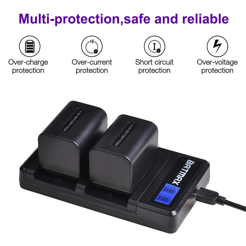 Batmax 2Pcs 2500mAh NP-FV70 Battery + LCD USB Charger for Sony HDR-CX190 HDR-CX200 HDR-CX210 HDR-CX220 HDR-CX230 HDR-CX580V HDR-PJ380 HDR-PJ430V HDR-PJ760V HDR-PV790V HDR-TD20V HDR-TD30V Handycams - Image 6