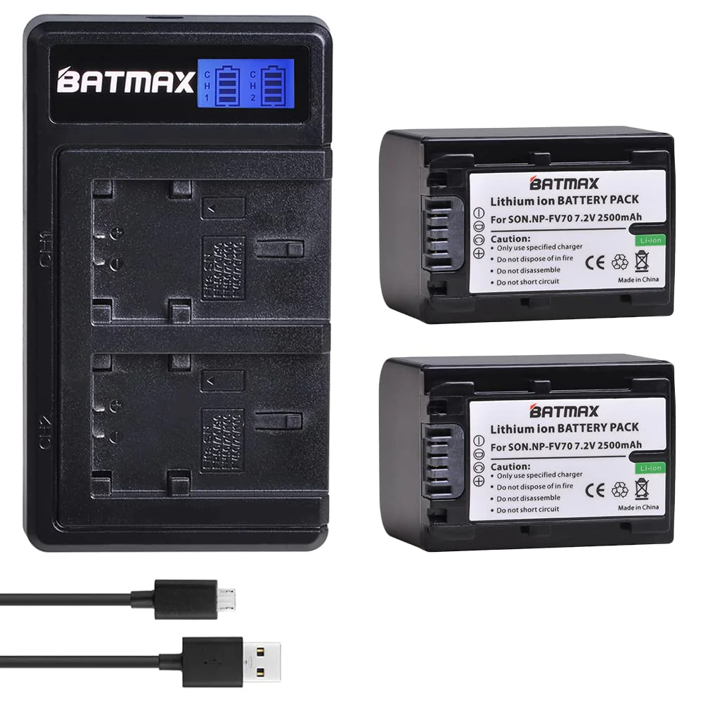 Batmax 2Pcs 2500mAh NP-FV70 Battery + LCD USB Charger for Sony HDR-CX190 HDR-CX200 HDR-CX210 HDR-CX220 HDR-CX230 HDR-CX580V HDR-PJ380 HDR-PJ430V HDR-PJ760V HDR-PV790V HDR-TD20V HDR-TD30V Handycams - Image 8