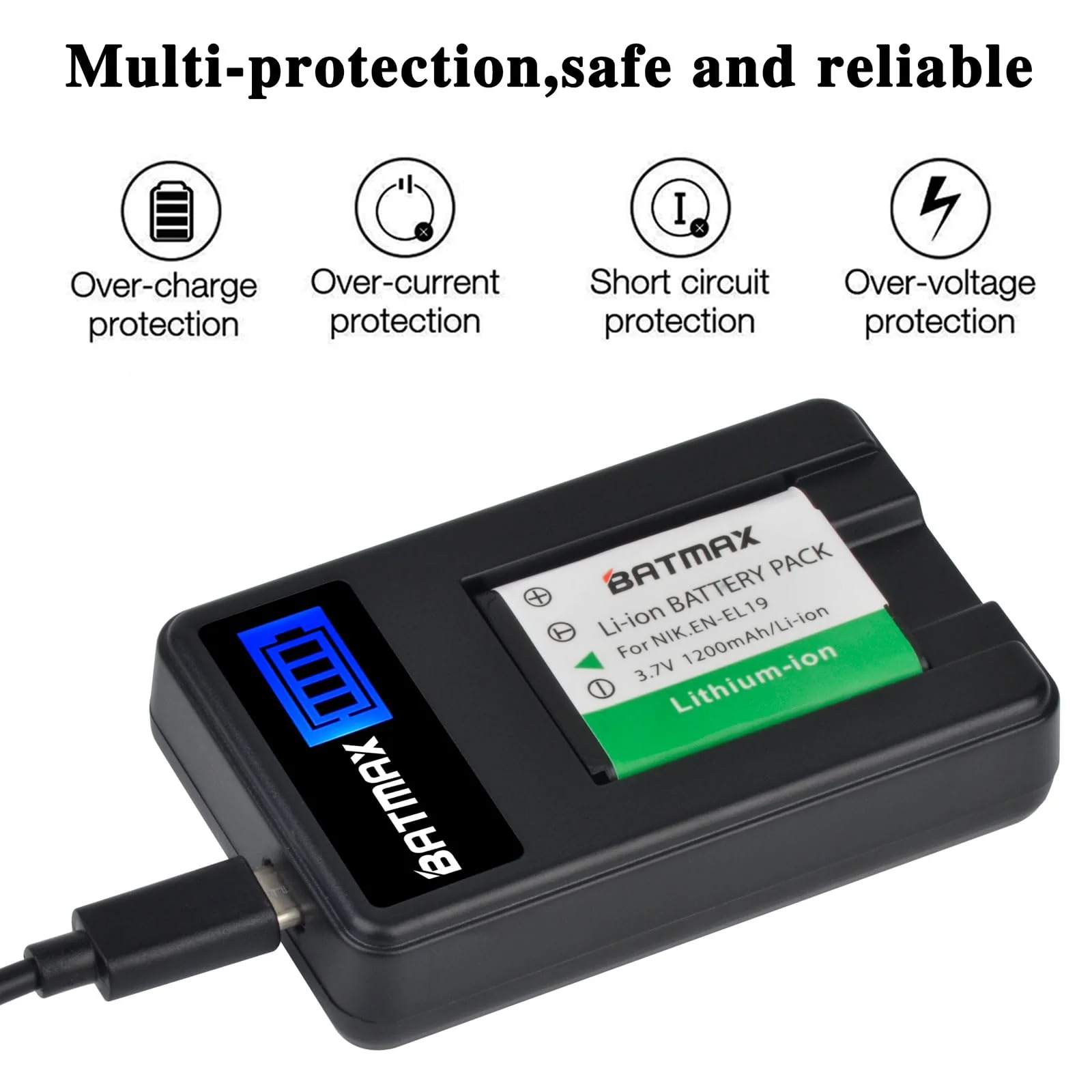 Batmax 2X EN-EL19 NP-BJ1 Battery + Quick LCD Charger for Nikon Coolpix A100, A300, S33, S100, S2600, S2700, S2750, S2800, S3100, S3300, S3400,S4100,S6700, S6800, S6900 and Sony NP-BJ1, NPBJ1 Cameras - Image 4