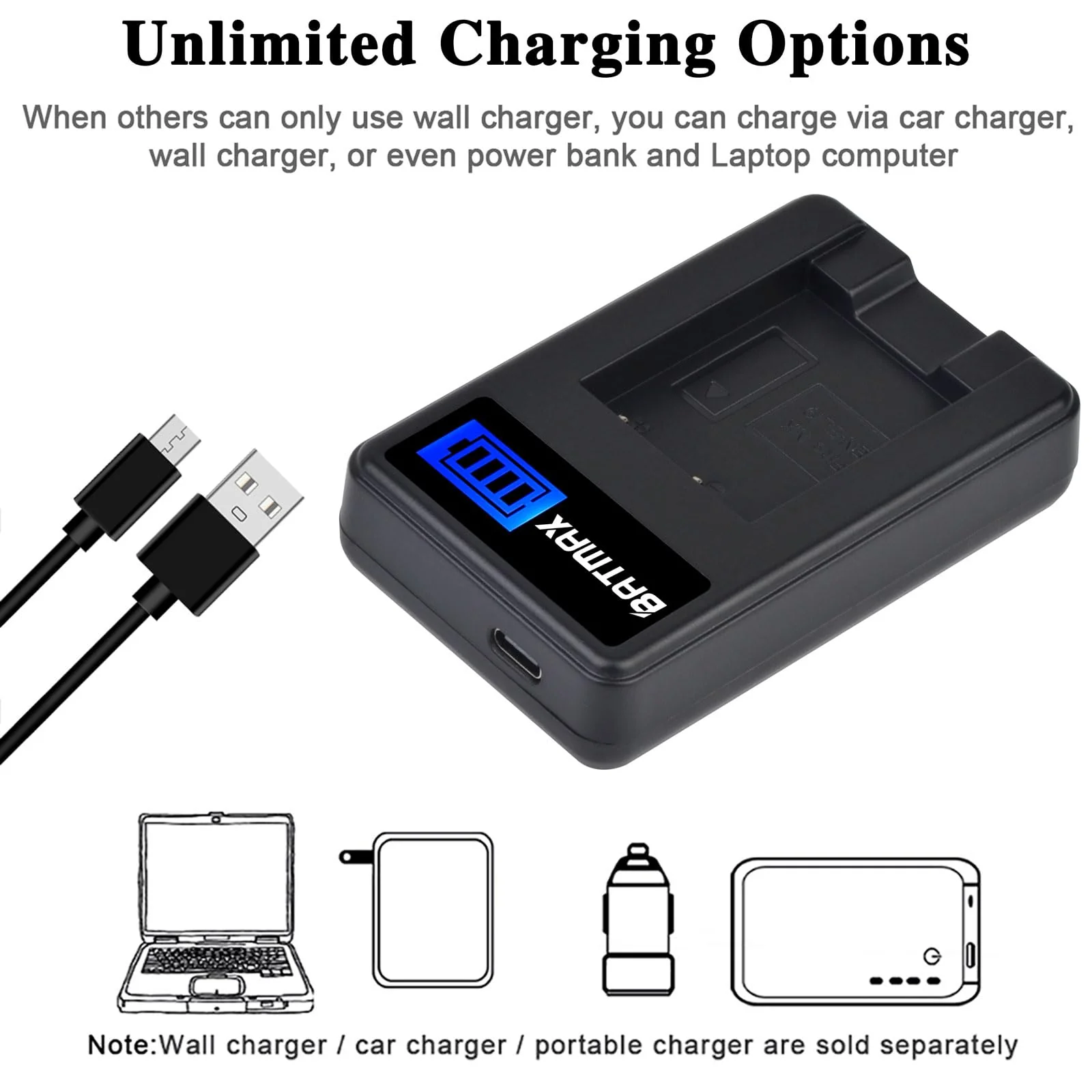 Batmax 2X EN-EL19 NP-BJ1 Battery + Quick LCD Charger for Nikon Coolpix A100, A300, S33, S100, S2600, S2700, S2750, S2800, S3100, S3300, S3400,S4100,S6700, S6800, S6900 and Sony NP-BJ1, NPBJ1 Cameras - Image 5