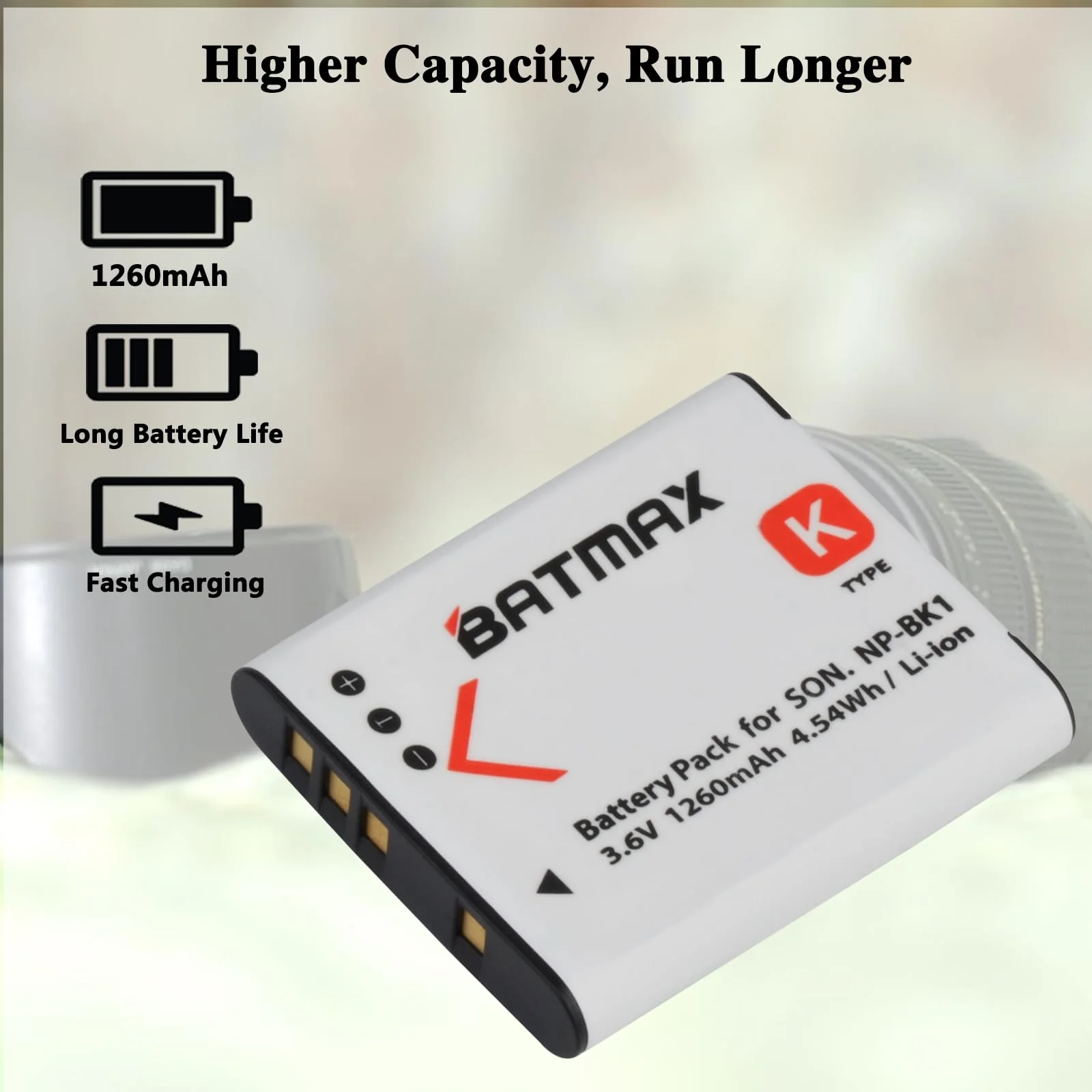 Batmax 2X NP-BK1 NP-FK1 Battery + Quick LCD Charger for Sony NP-BK1,Cybershot DSC-W180, DSC-W190, DSC-W370, DSC-S750, DSC-S780, DSC-S950, DSC-S980, Webbie MHS-CM1 HD, MHS-PM1 - Image 2