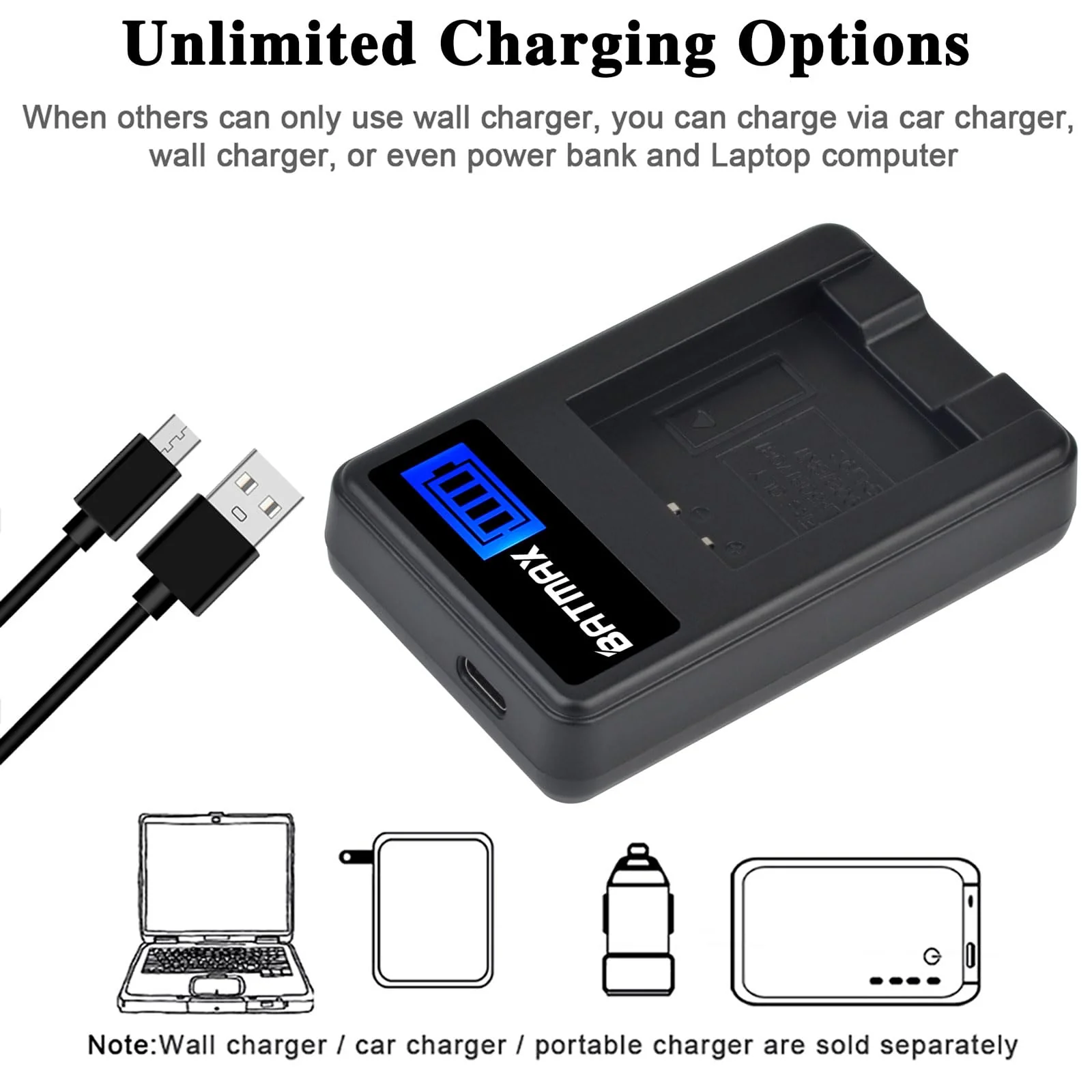 Batmax 2X NP-BK1 NP-FK1 Battery + Quick LCD Charger for Sony NP-BK1,Cybershot DSC-W180, DSC-W190, DSC-W370, DSC-S750, DSC-S780, DSC-S950, DSC-S980, Webbie MHS-CM1 HD, MHS-PM1 - Image 5