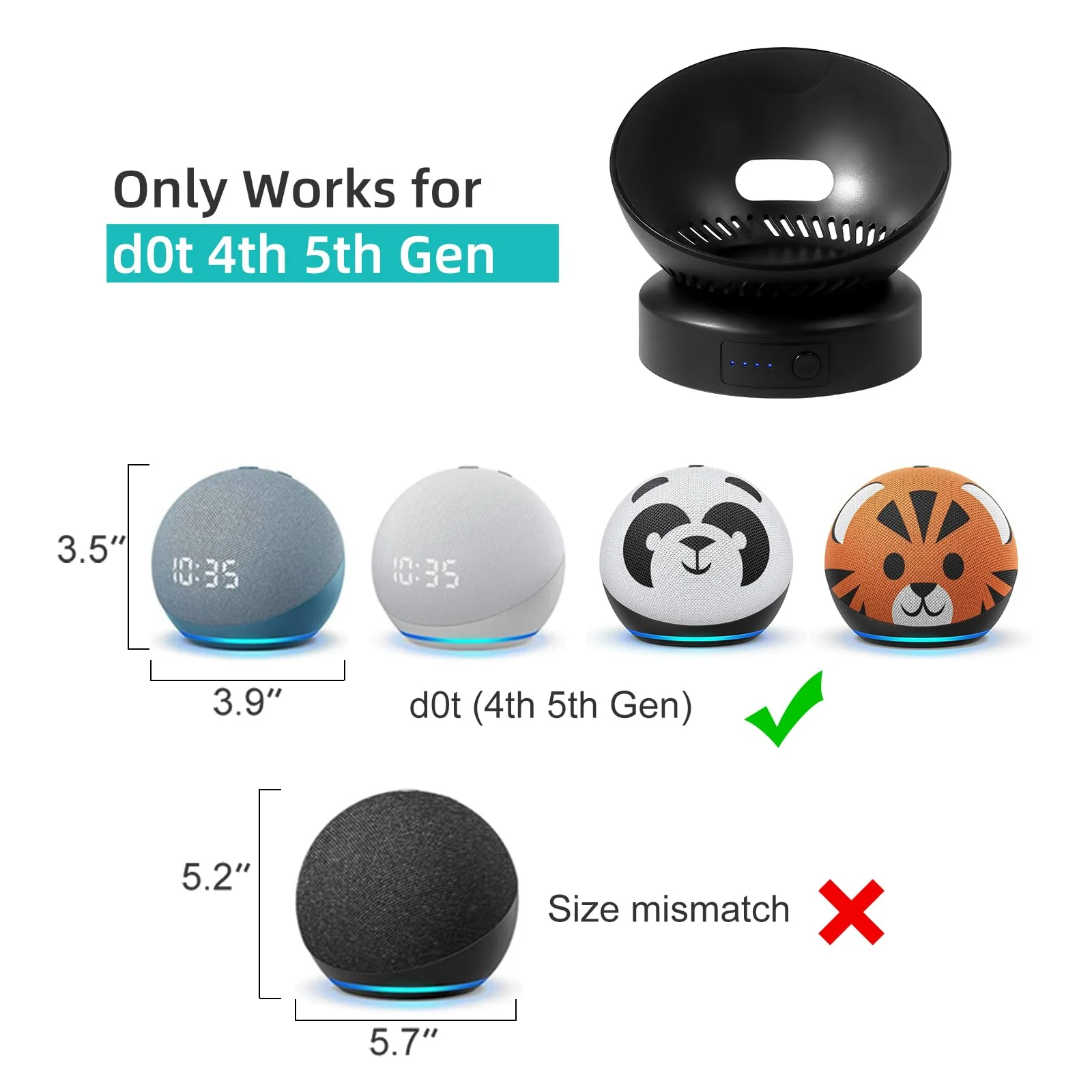 Battery Base for D0/t 4th & 5th Generation Portable D0/t 5TH Gen and Google Nest WiFi Battery Base Stand, Not Including The Speaker (black) black - Image 2