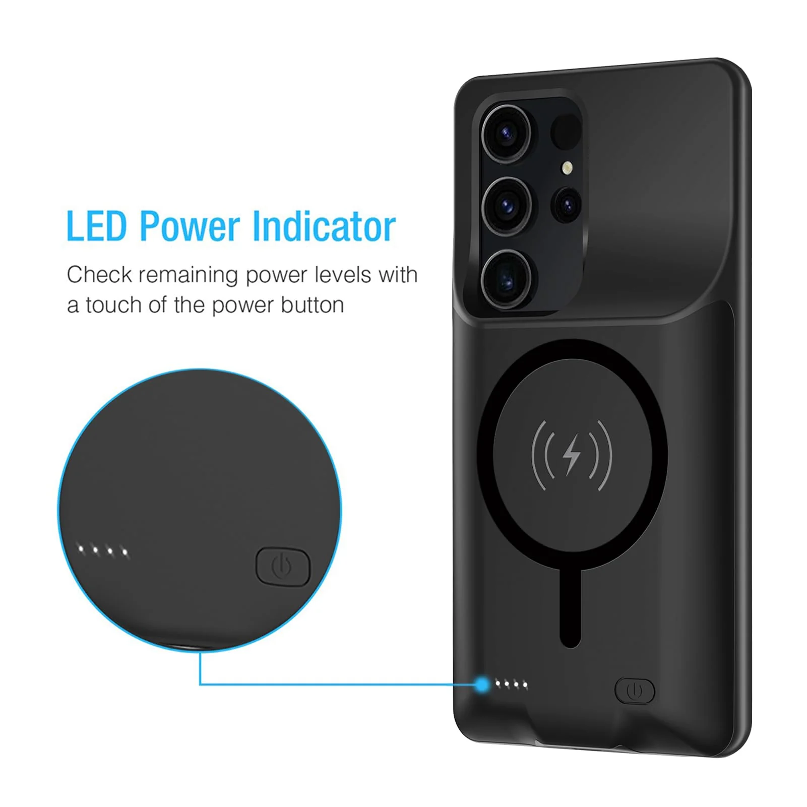 Battery Case for Galaxy S22 Ultra/S23 Ultra,[12000mAh] Portable Protective Smart Wireless Charging Case Support Carplay Compatible with Galaxy S22 Ultra/Galaxy S23 Ultra Battery Case (Black) - Image 3