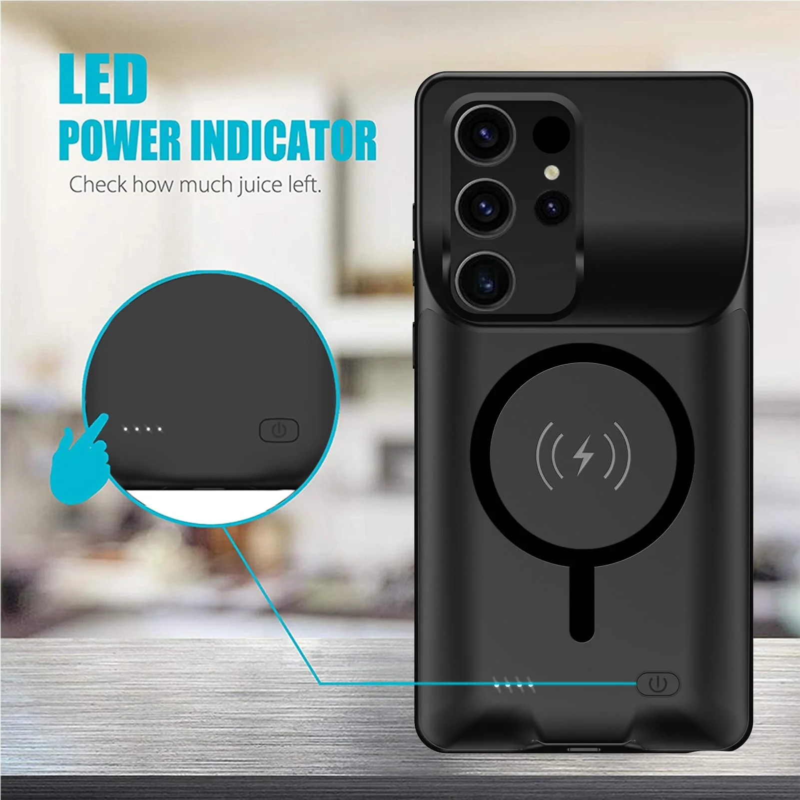 Battery Case for Galaxy S22 Ultra/S23 Ultra, [12000mAh] Slim Portable Protective Fast Charging Case Backup Power Bank Battery Case Compatible with Galaxy S22 Ultra/S23 Ultra-6.8 inch-Black Black - Image 3