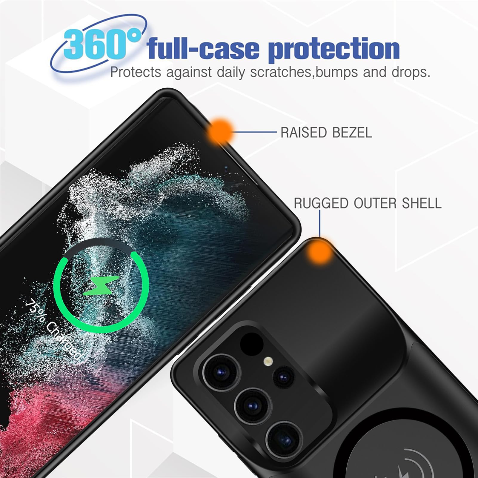 Battery Case for Galaxy S22 Ultra/S23 Ultra, [12000mAh] Slim Portable Protective Fast Charging Case Backup Power Bank Battery Case Compatible with Galaxy S22 Ultra/S23 Ultra-6.8 inch-Black Black - Image 5