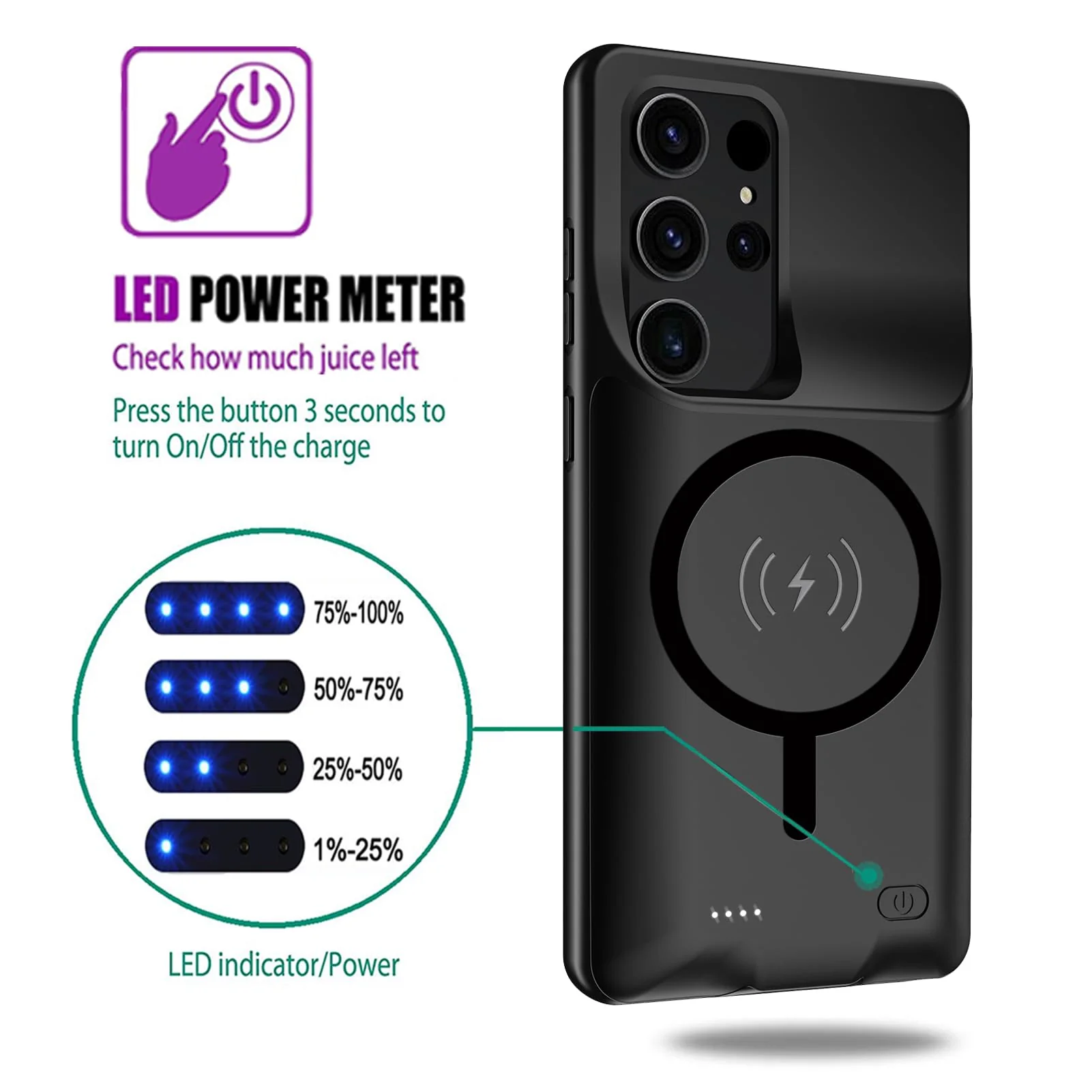 Battery Case for Galaxy S22 Ultra/S23 Ultra,[12000mAh]large capacity Slim Portable Protective Fast Charging Case Backup Power Bank Battery Case Compatible with Samsung Galaxy S22 Ultra/S23 Ultra-Black Galaxy S22 Ultra/Galaxy S23 Ultra - Image 3