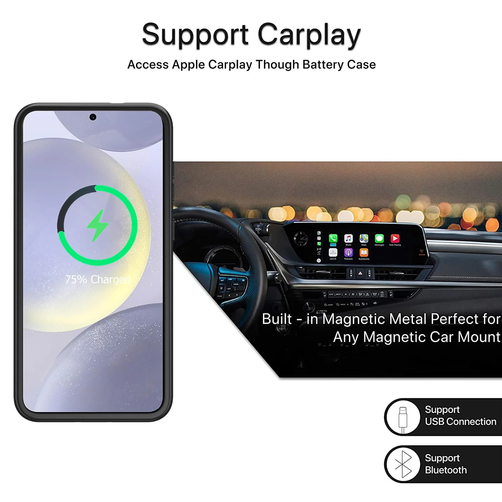 Battery Case for Galaxy S24, [10000mAh] High Capacity Rechargeable Portable Protective Extended Charger Cover Compatible with Galaxy S24 (6.2 inch) Wireless Charging Case with Screen Protector-Black - Image 6