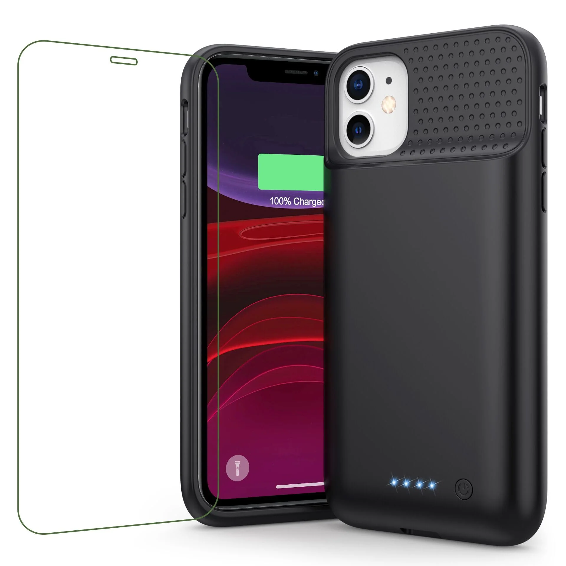 Battery Case for iPhone 11/XR (6.1inch),Upgraded 7500mAh Slim Portable Charger Case Cover,External Battery Pack Charging Case with Tempered-Glass Screen Protector for iPhone 11/iPhone XR (Black) Black