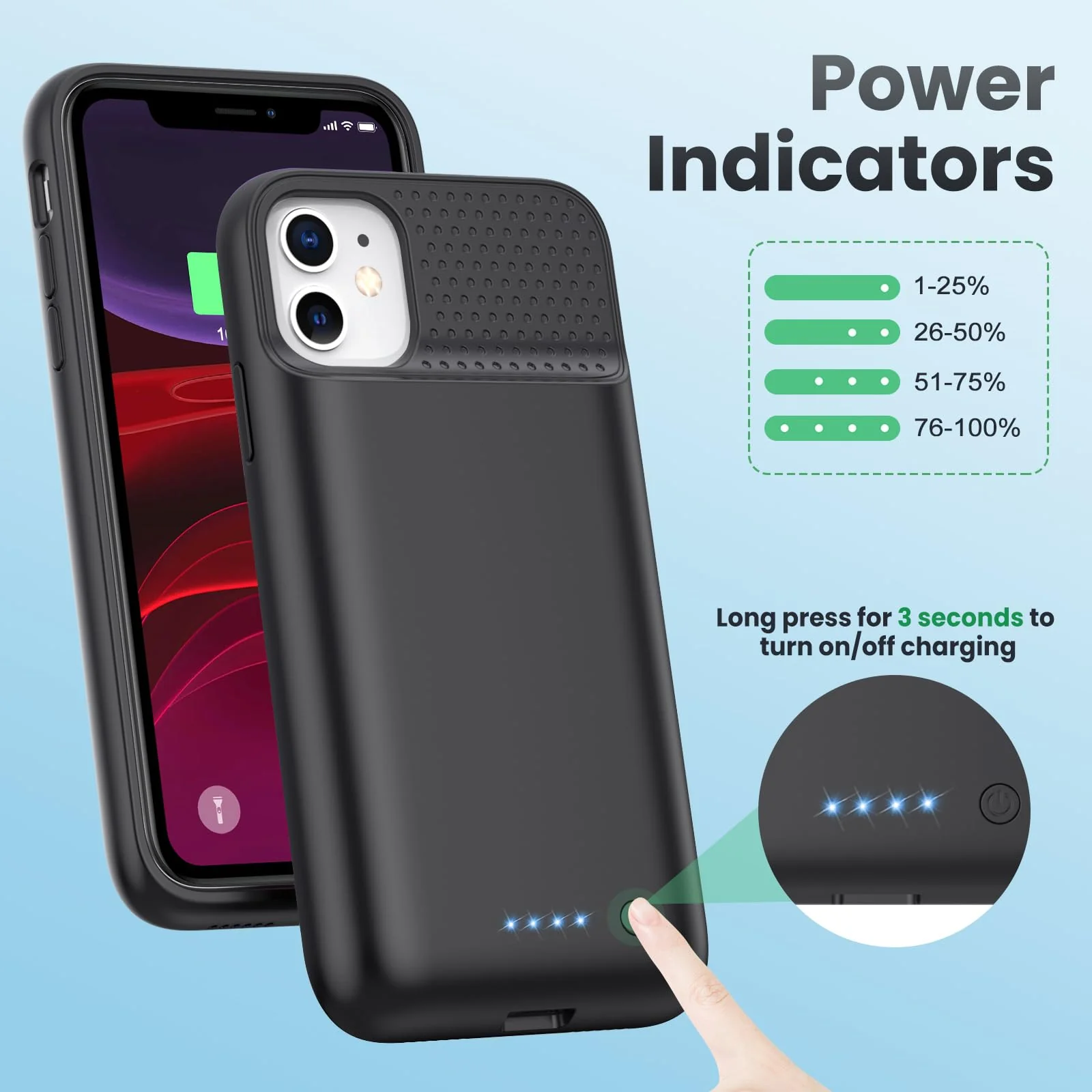 Battery Case for iPhone 11/XR (6.1inch),Upgraded 7500mAh Slim Portable Charger Case Cover,External Battery Pack Charging Case with Tempered-Glass Screen Protector for iPhone 11/iPhone XR (Black) Black - Image 2