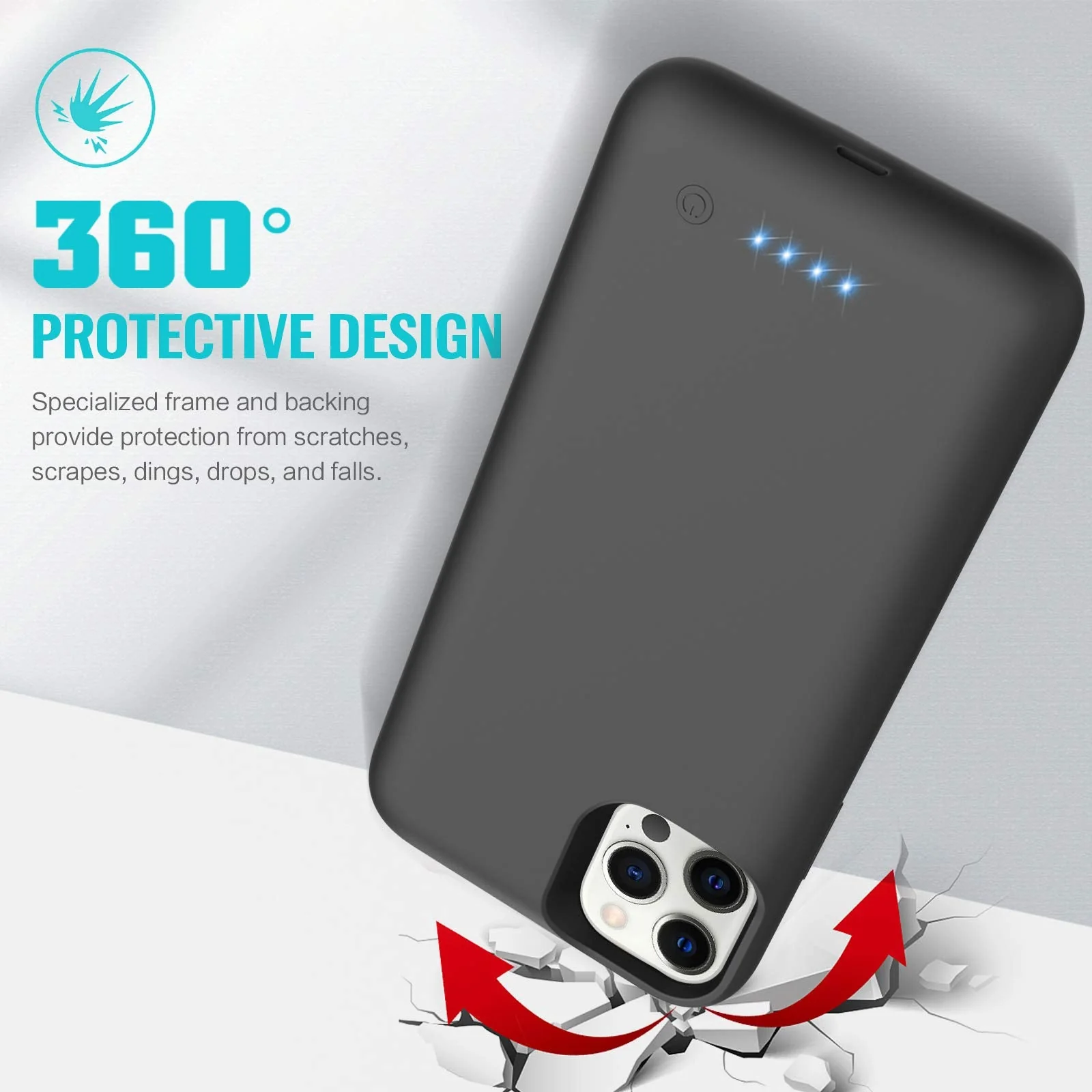 Battery Case for iPhone 12/12 Pro, (Newest 6800mAh) Battery Charging Case Protective Battery Backup Pack Portable Charging Case for iPhone 12/12 Pro Extended Phone Cover 6.1 inch Smart Case - Black - Image 2