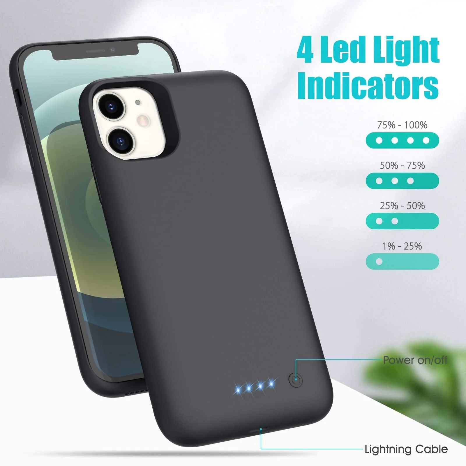 Battery Case for iPhone 12/12 Pro, (Newest 6800mAh) Battery Charging Case Protective Battery Backup Pack Portable Charging Case for iPhone 12/12 Pro Extended Phone Cover 6.1 inch Smart Case - Black - Image 3