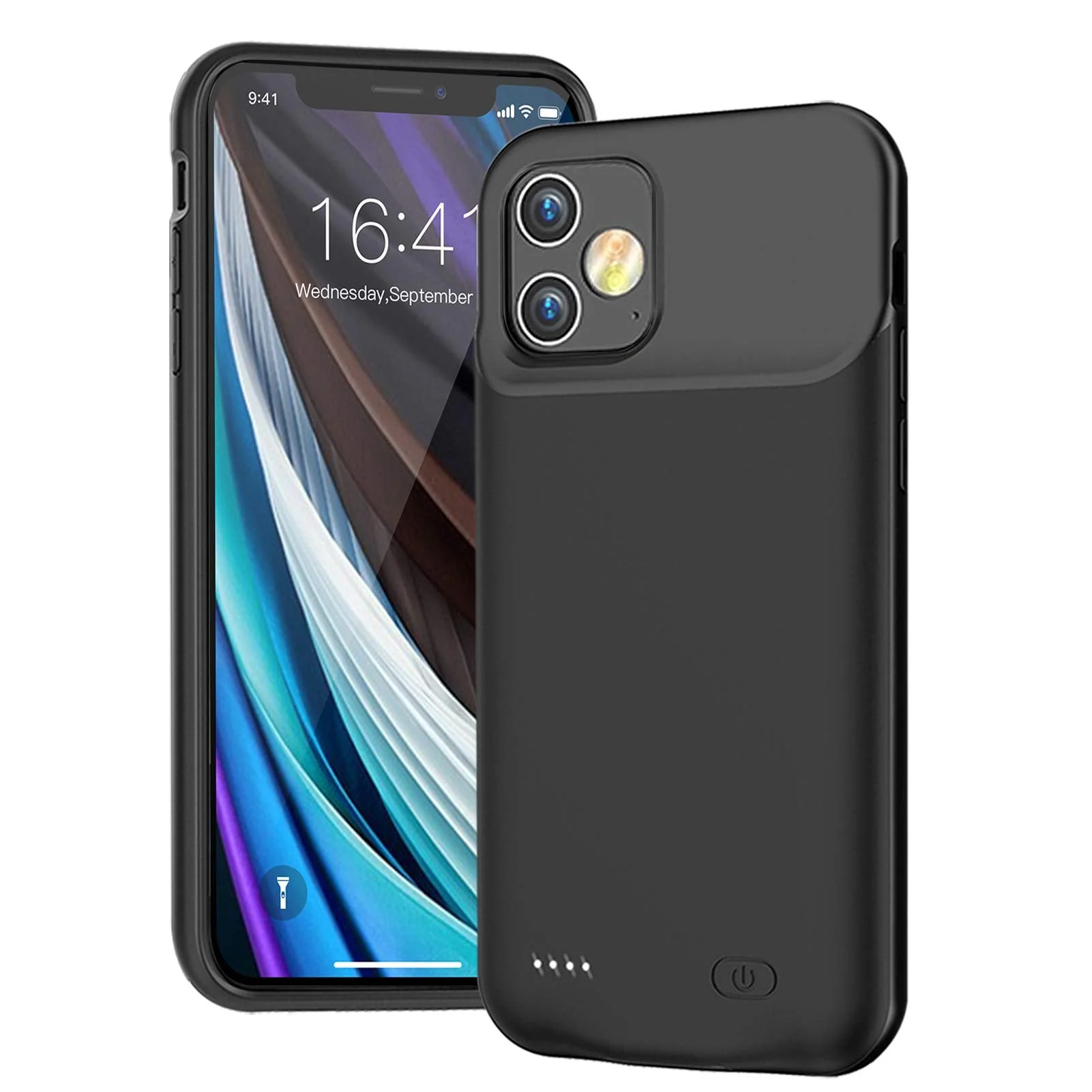 Battery Case for iPhone 12 Mini, Full Encircle 6000mAh Ultra-Slim Rechargeable Portable Charging Cover Extended Battery Pack Compatible with iPhone 12 Mini (5.4 inch) Charger Case with Carplay-Black Black