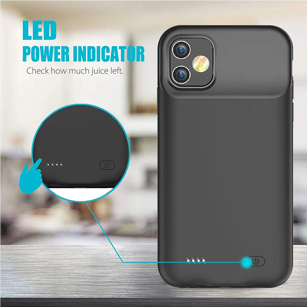 Battery Case for iPhone 12 Mini, Full Encircle 6000mAh Ultra-Slim Rechargeable Portable Charging Cover Extended Battery Pack Compatible with iPhone 12 Mini (5.4 inch) Charger Case with Carplay-Black Black - Image 3