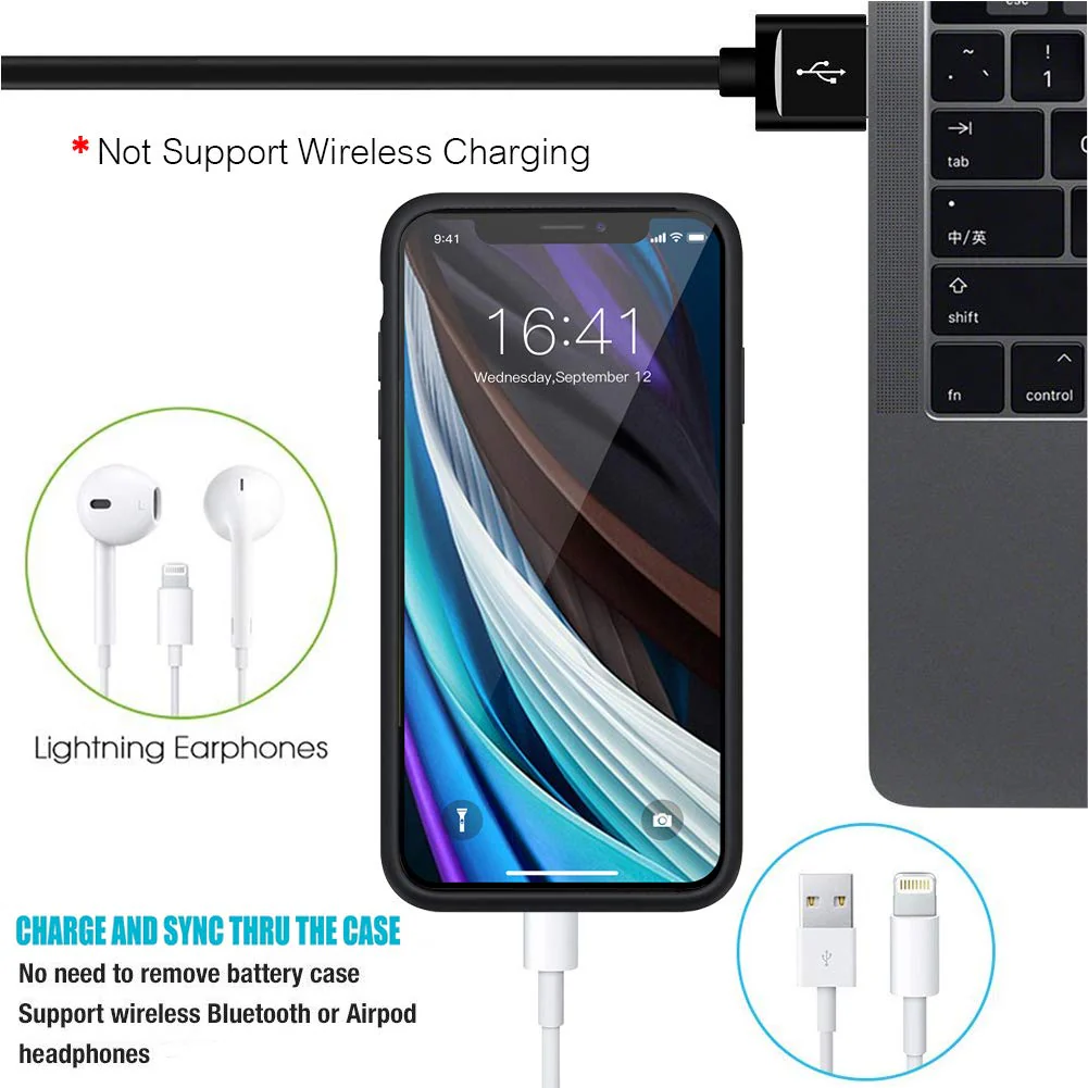 Battery Case for iPhone 12 Mini, Full Encircle 6000mAh Ultra-Slim Rechargeable Portable Charging Cover Extended Battery Pack Compatible with iPhone 12 Mini (5.4 inch) Charger Case with Carplay-Black Black - Image 6