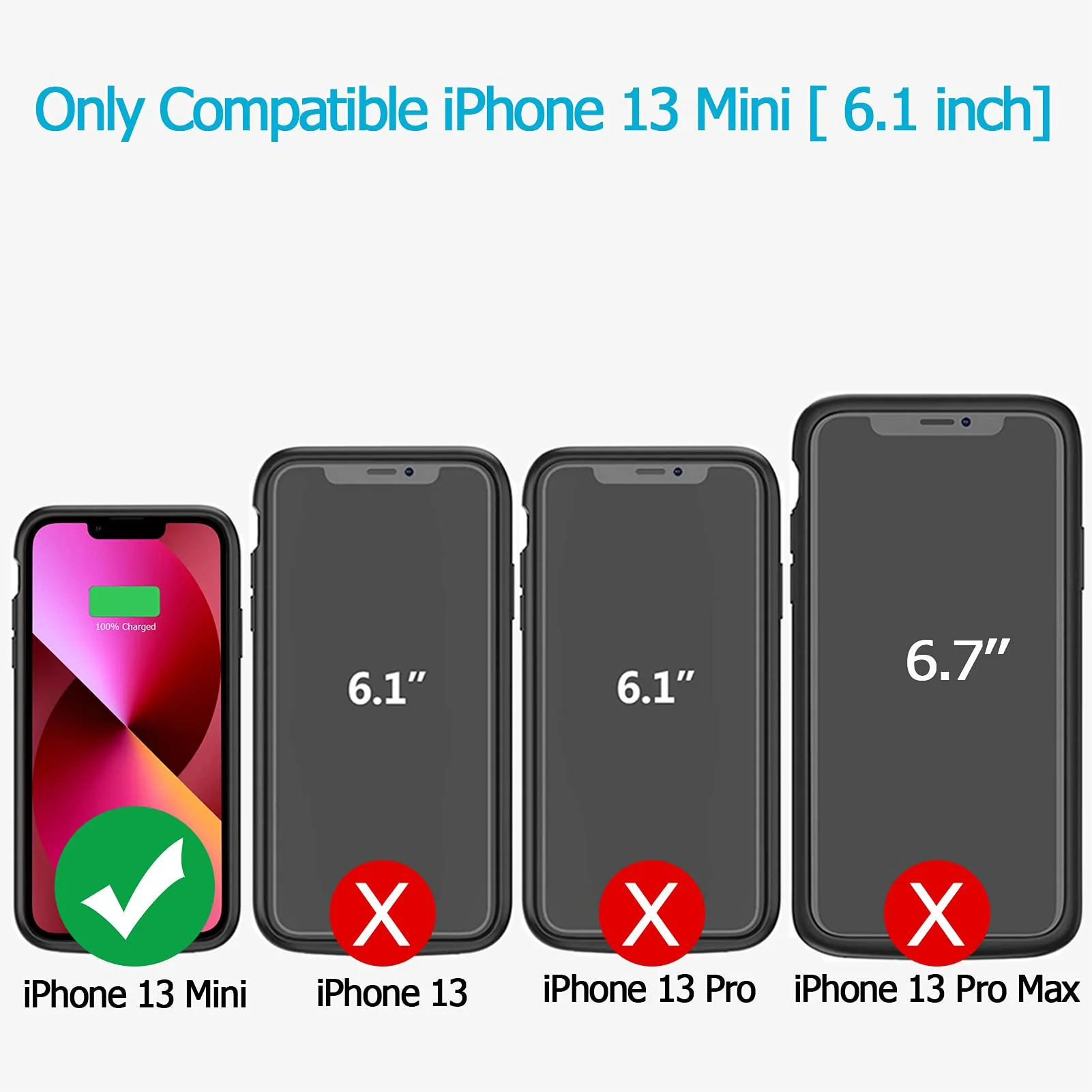 Battery Case for iPhone 13 Mini, Enhanced 6500mAh Ultra Thin Portable Protective Power Smart Charging Case Compatible with iPhone 13 Mini (5.4 inch) Rechargeable Extended Battery Charger Case (Black) - Image 2