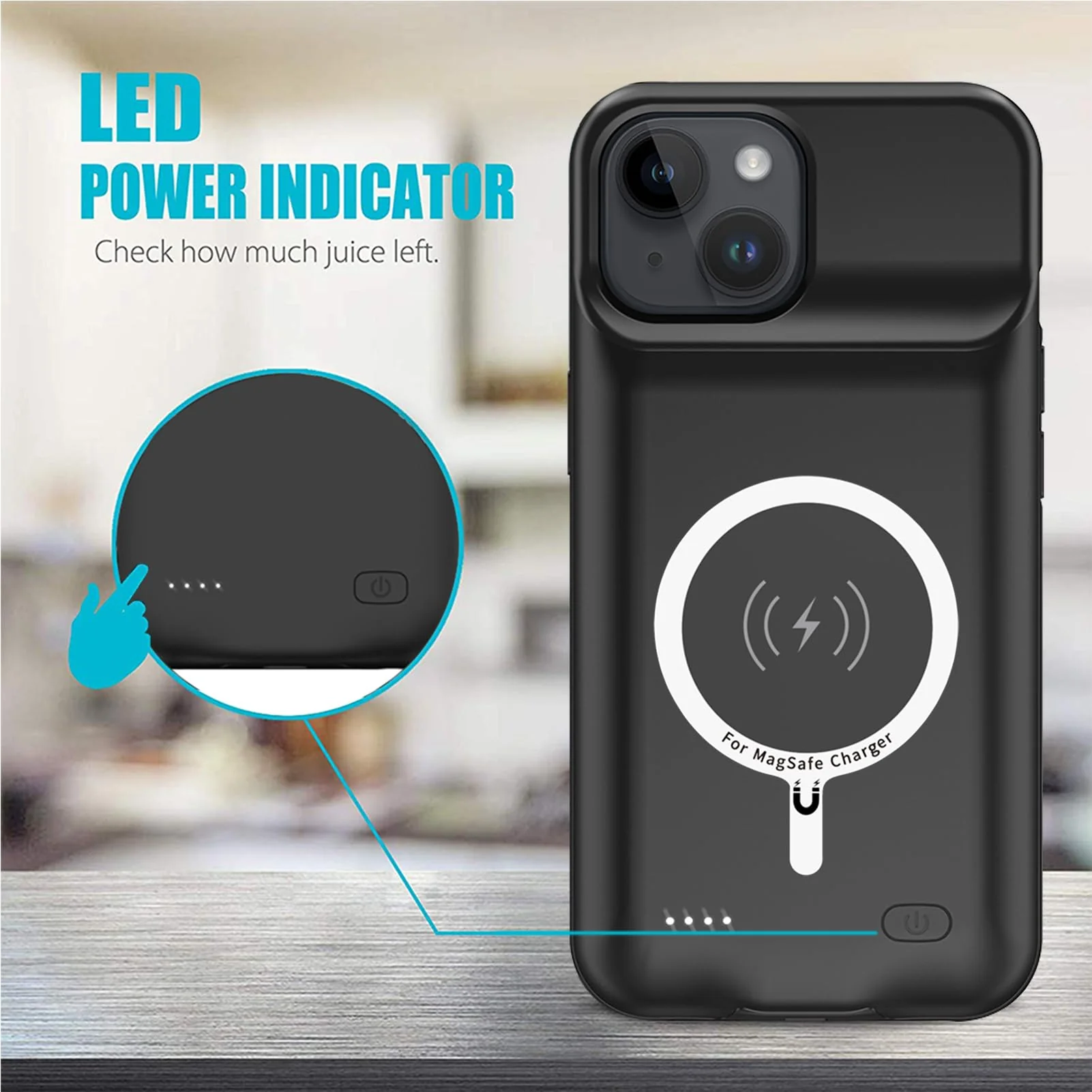 Battery Case for iPhone 15, Full Encircle 10000mAh High Capacity Rechargeable Portable Charger Case Extended Battery Pack Compatible with iPhone 15 (6.1 inch) Wireless Charging Case with Carplay-Black iPhone 15 (6.1 inch) - Image 3