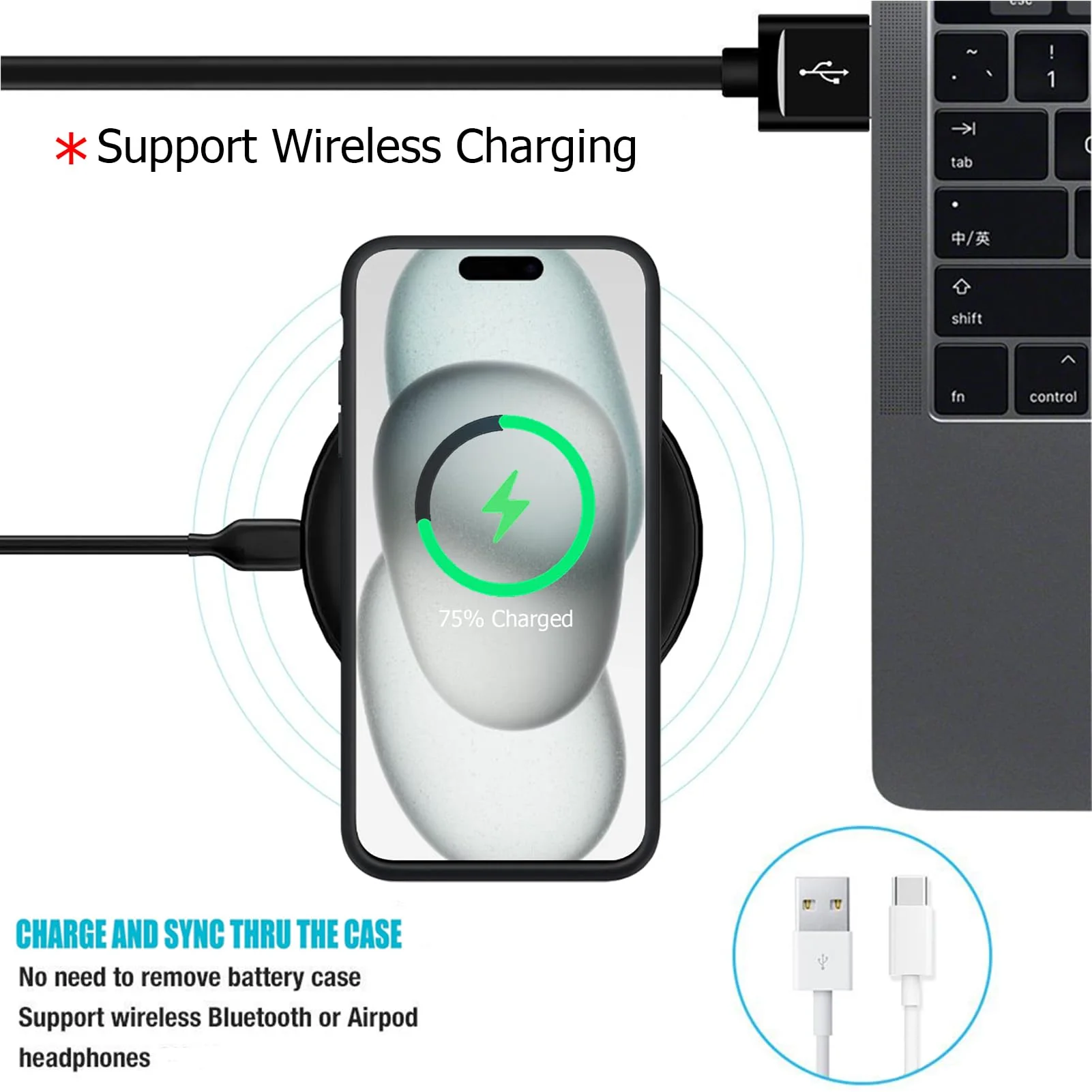 Battery Case for iPhone 15, Full Encircle 10000mAh High Capacity Rechargeable Portable Charger Case Extended Battery Pack Compatible with iPhone 15 (6.1 inch) Wireless Charging Case with Carplay-Black iPhone 15 (6.1 inch) - Image 6