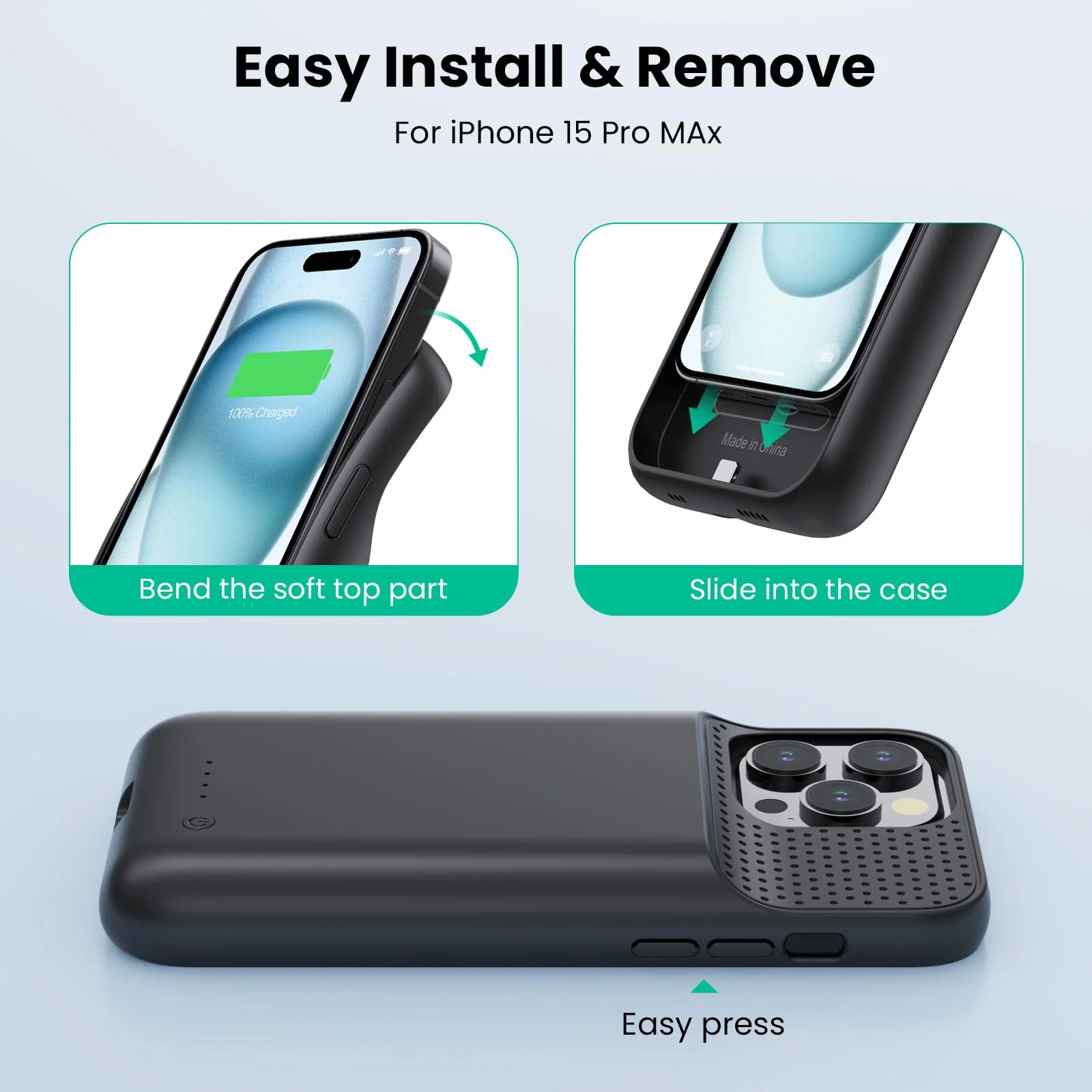 Battery Case for iPhone 15 Pro Max,Powerful 8600mah Ultra-Slim Protective Charging Case,15W Fast Charging Portable Rechargeable Expandable Battery Charger Cover for iPhone 15 Pro Max(6.7inch)-Black Black - Image 7