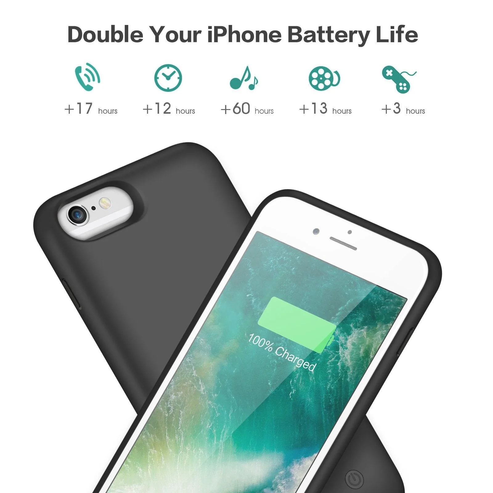 Battery Case for iPhone 6Plus/6s Plus/7Plus /8Plus, Upgraded 8500mAh Portable Charging Case Extended Battery Pack for iPhone 6s Plus/6 Plus/7 Plus /8 Plus Rechargeable Charger Case(5.5 inch)- Black - Image 2