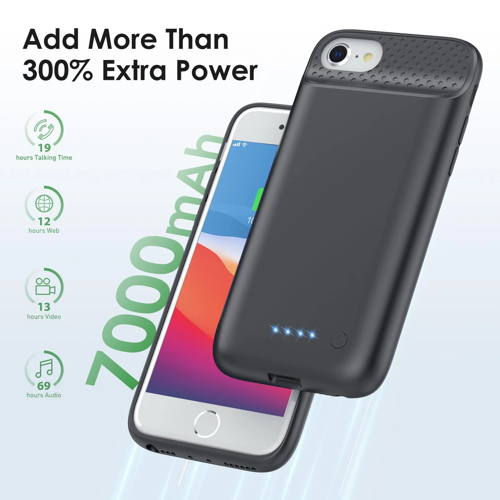 Battery Case for iPhone for iPhone 8/7/6s/6/SE (2022/2020),[2024 Upgraded] 7000mAh Ultra-Slim Portable Extended Charger Case Cover for iPhone 8/7/6s/6/SE (2022/2020) Charging Case (4.7 Inch)-Black Black - Image 3