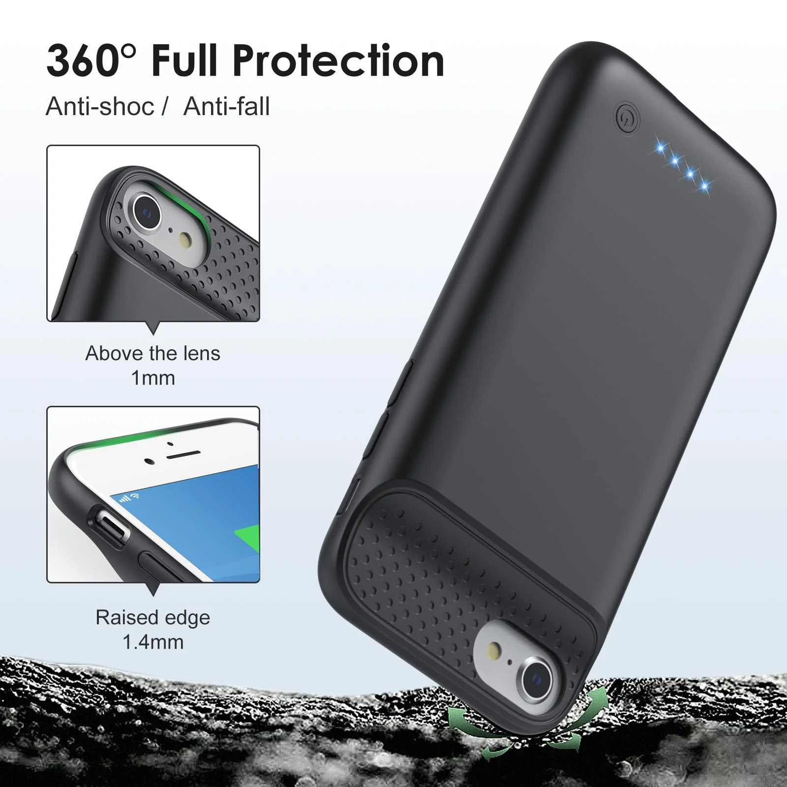 Battery Case for iPhone for iPhone 8/7/6s/6/SE (2022/2020),[2024 Upgraded] 7000mAh Ultra-Slim Portable Extended Charger Case Cover for iPhone 8/7/6s/6/SE (2022/2020) Charging Case (4.7 Inch)-Black Black - Image 5