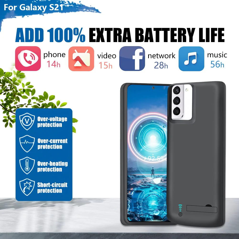 Battery Case for Samsung Galaxy S21 5G, 4800mAh Rechargeable Extended Battery Charging Charger Case, Add 100% Extra Juice, Not for S21+ or S21 Ultra (6.2 inch) Black - Image 3