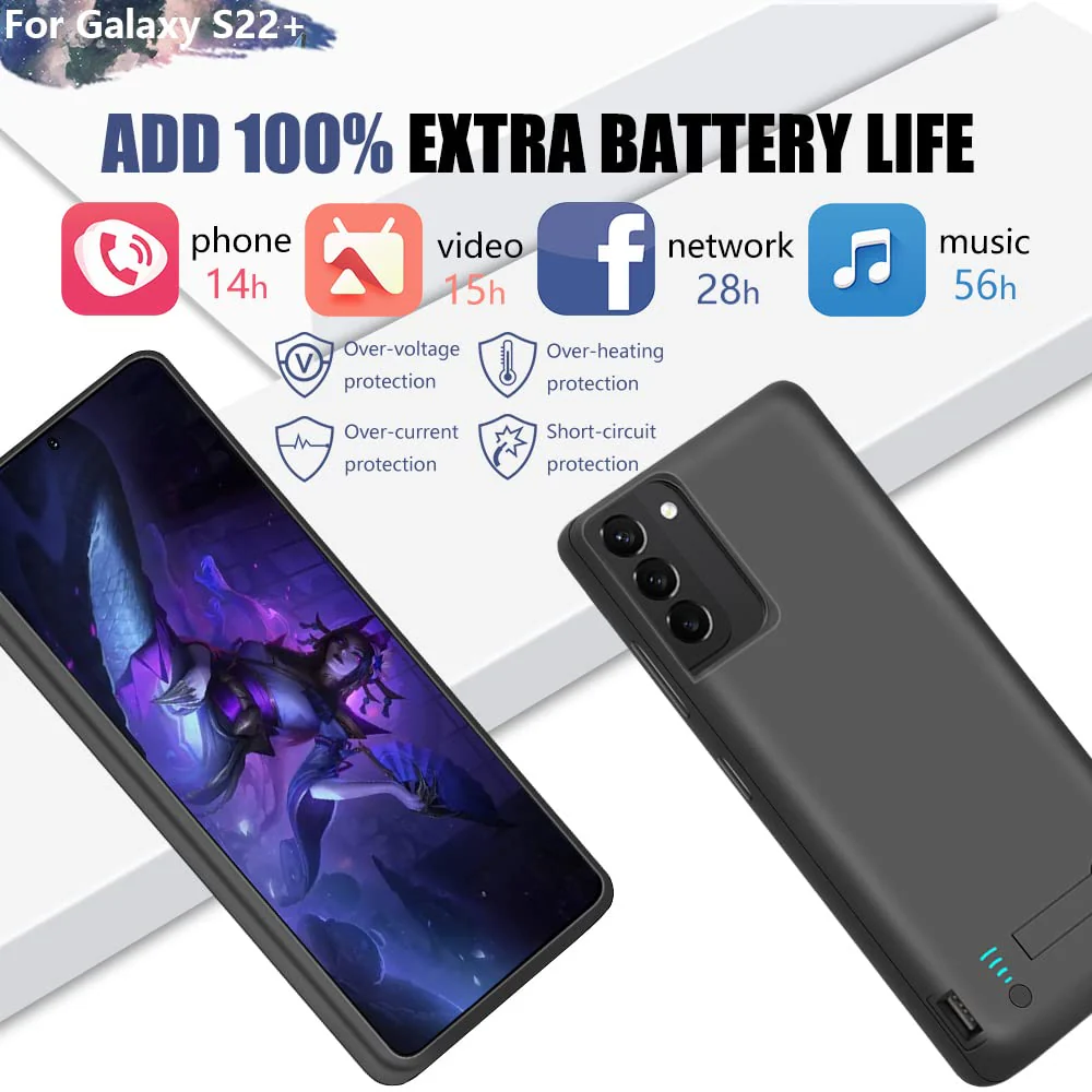 Battery Case for Samsung Galaxy S22+ / S22 Plus, 5000mAh Rechargeable Extended Battery Charging Charger Case, Add 100% Extra Juice, Not for S22 or S22 Ultra (6.6 inch) Black - Image 3