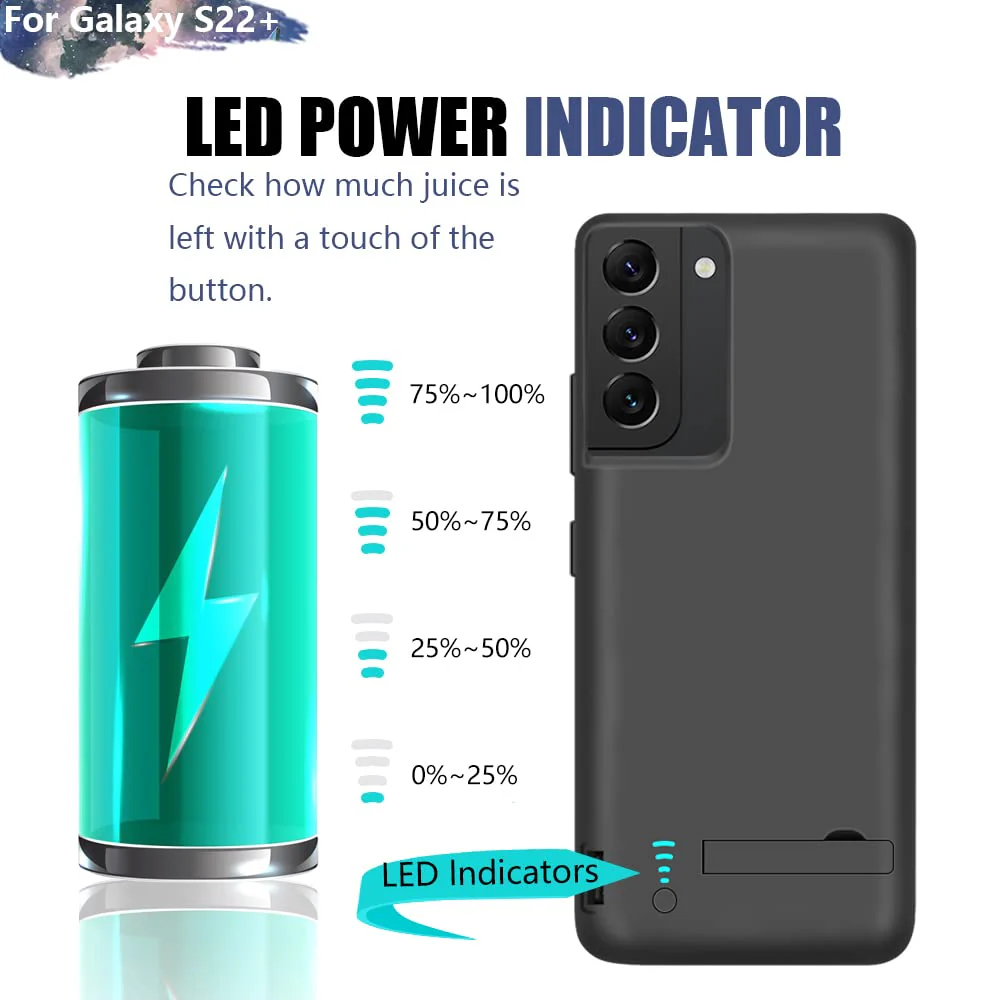 Battery Case for Samsung Galaxy S22+ / S22 Plus, 5000mAh Rechargeable Extended Battery Charging Charger Case, Add 100% Extra Juice, Not for S22 or S22 Ultra (6.6 inch) Black - Image 5