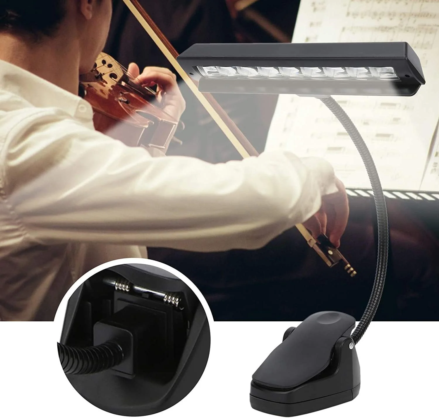 Battery Operated Music Stand Light 9 LED Super Bright Gooseneck Orchestra Piano Light Reading Lamp Clip On Lights for Grand Piano, Orchestra, Podium,Sheet Music,Guitar - Image 6
