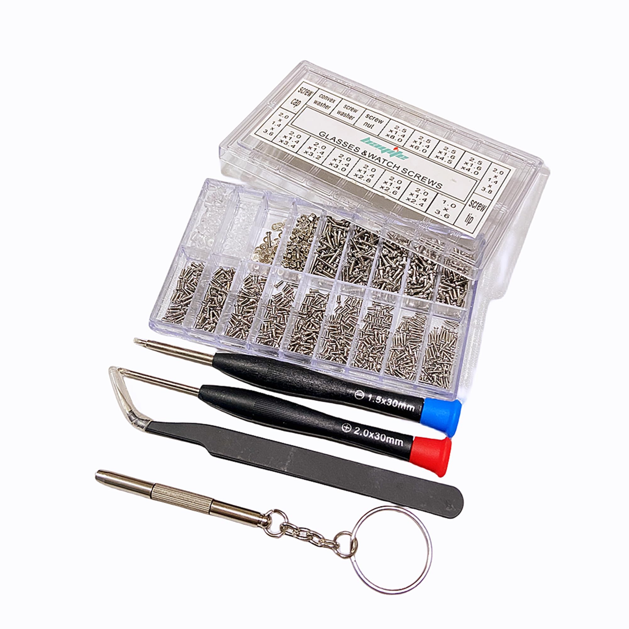 bayite Eyeglass Repair Kit Sunglass Glasses Repair Kit with Screws Assorted Tweezers Screwdriver Nuts Stainless Steel Screws Tool for Watch 1000Pcs - Image 9