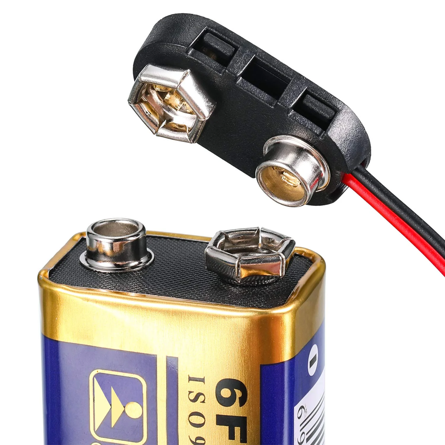 BBTO 20 Pack 9 V Battery Clip Connector Long Cable Connection Hard Shell Black Red Connector (I Type) - Image 6