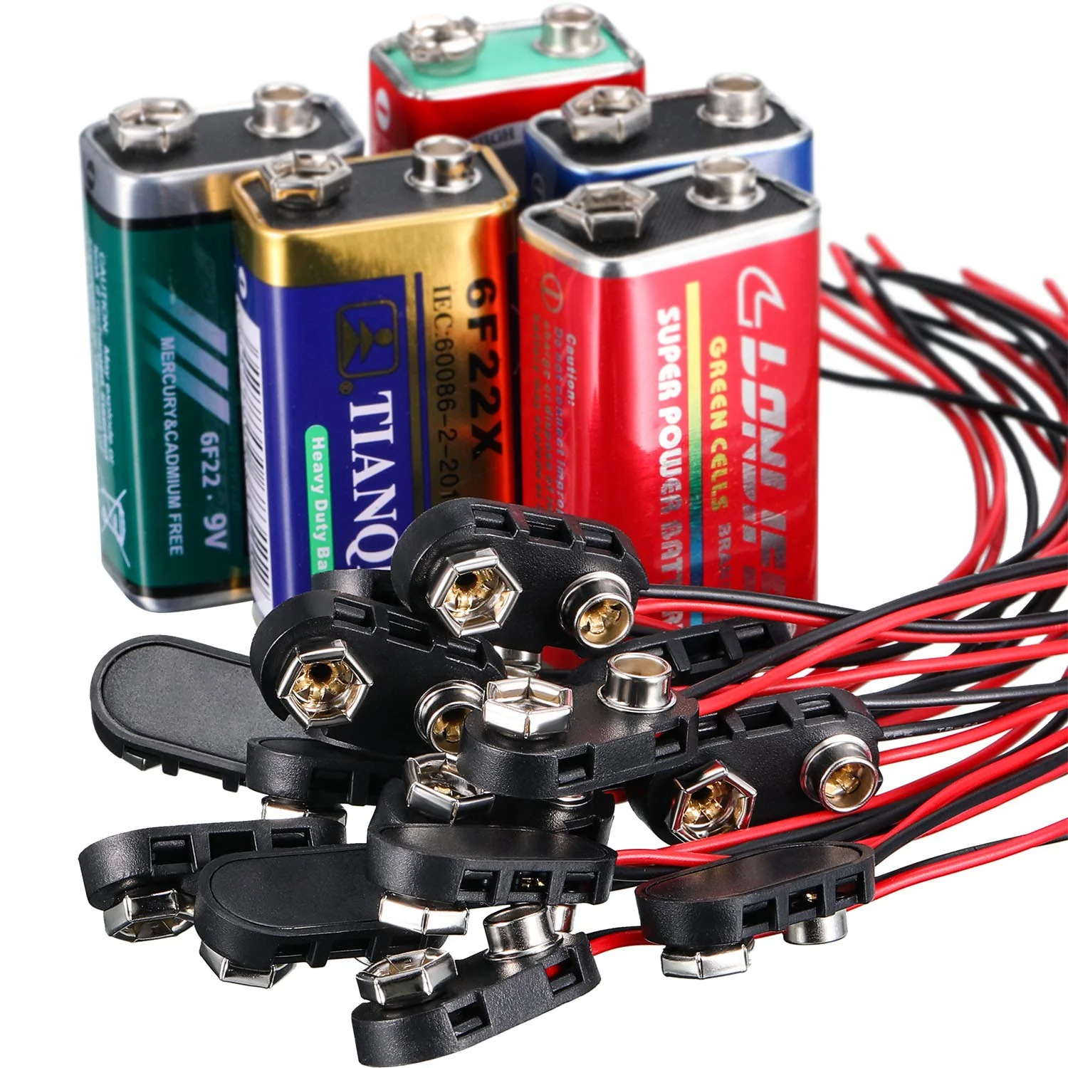 BBTO 20 Pack 9 V Battery Clip Connector Long Cable Connection Hard Shell Black Red Connector (I Type) - Image 7