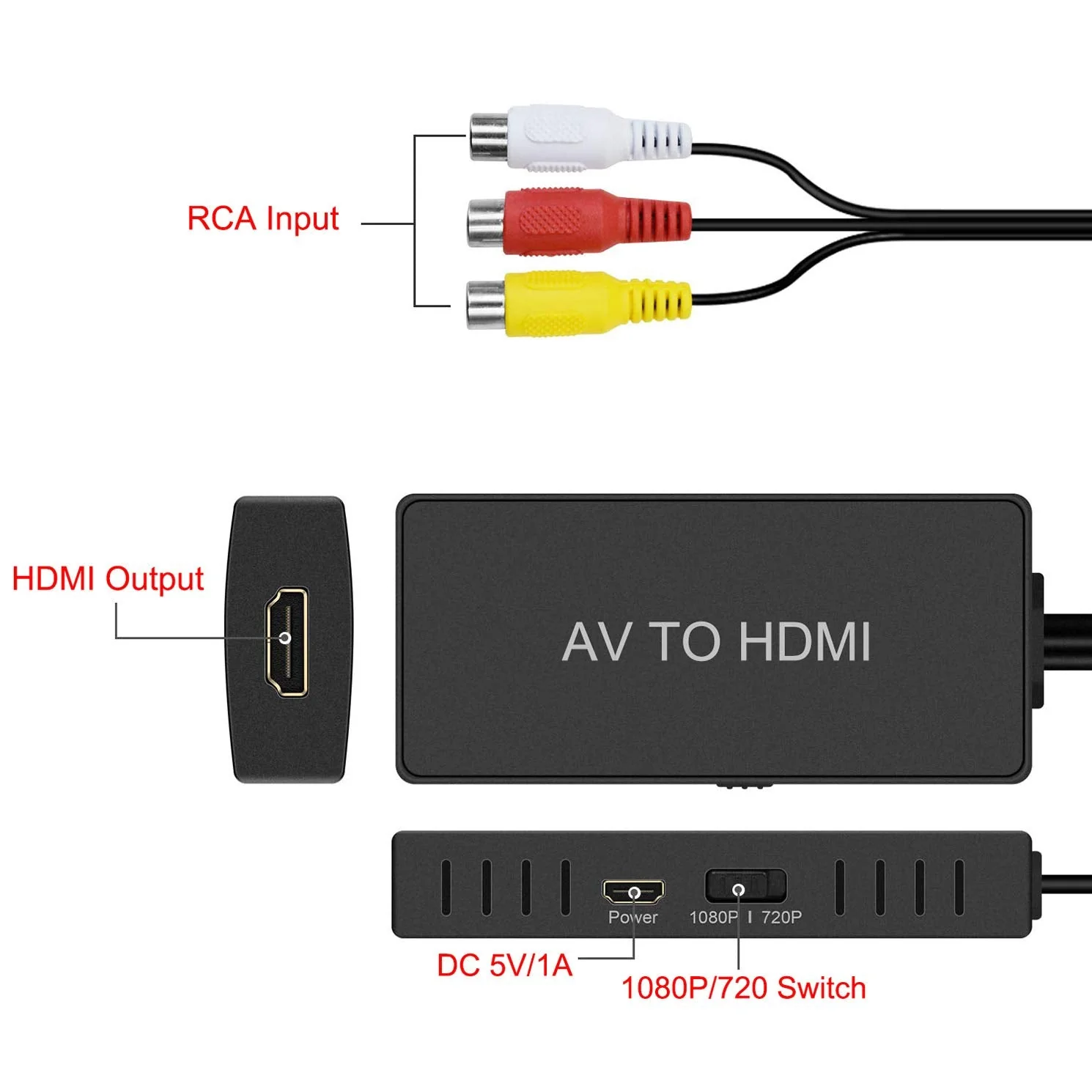BD&M RCA to HDMI Converter, Composite to HDMI Adapter AV to HDMI Support 1080P PAL/NTSC Compatible with PS one, PS2, PS3, STB, Xbox, VHS, VCR, Blue-Ray DVD Players - Image 4
