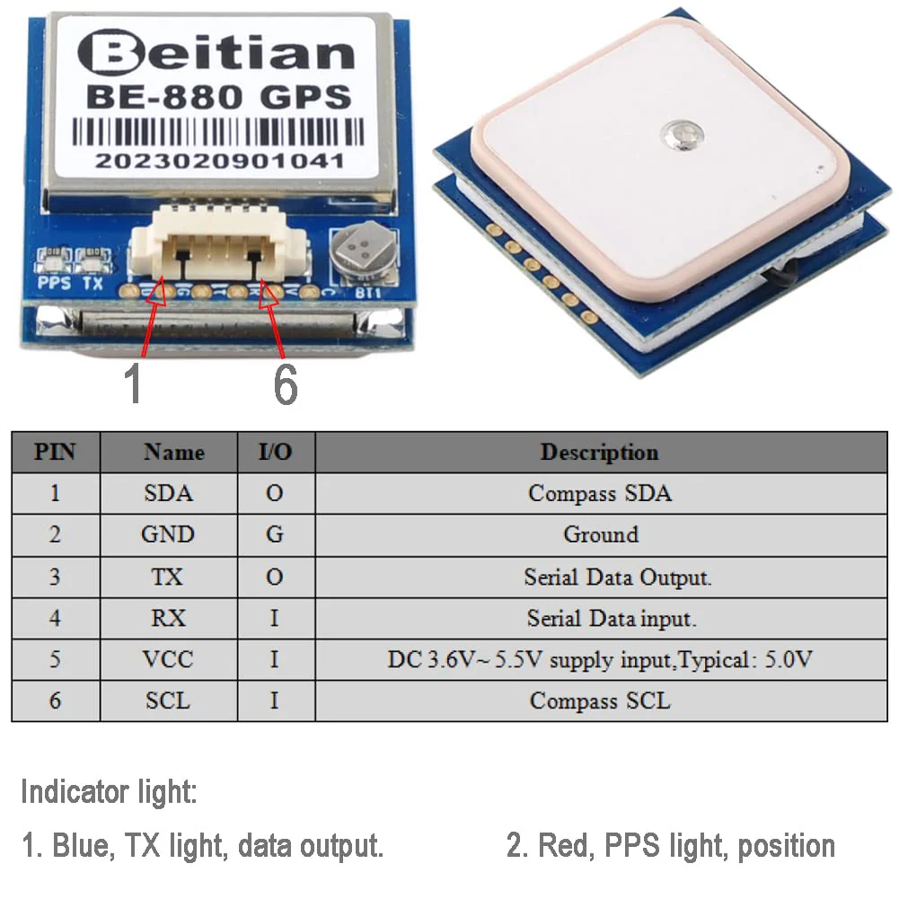 BE-880 GPS Receiver Module Compass 10th Chip 38400bps for Arduino FPV CC3D Flight Control, Replace BN-880 GPS BE-880 - Image 2