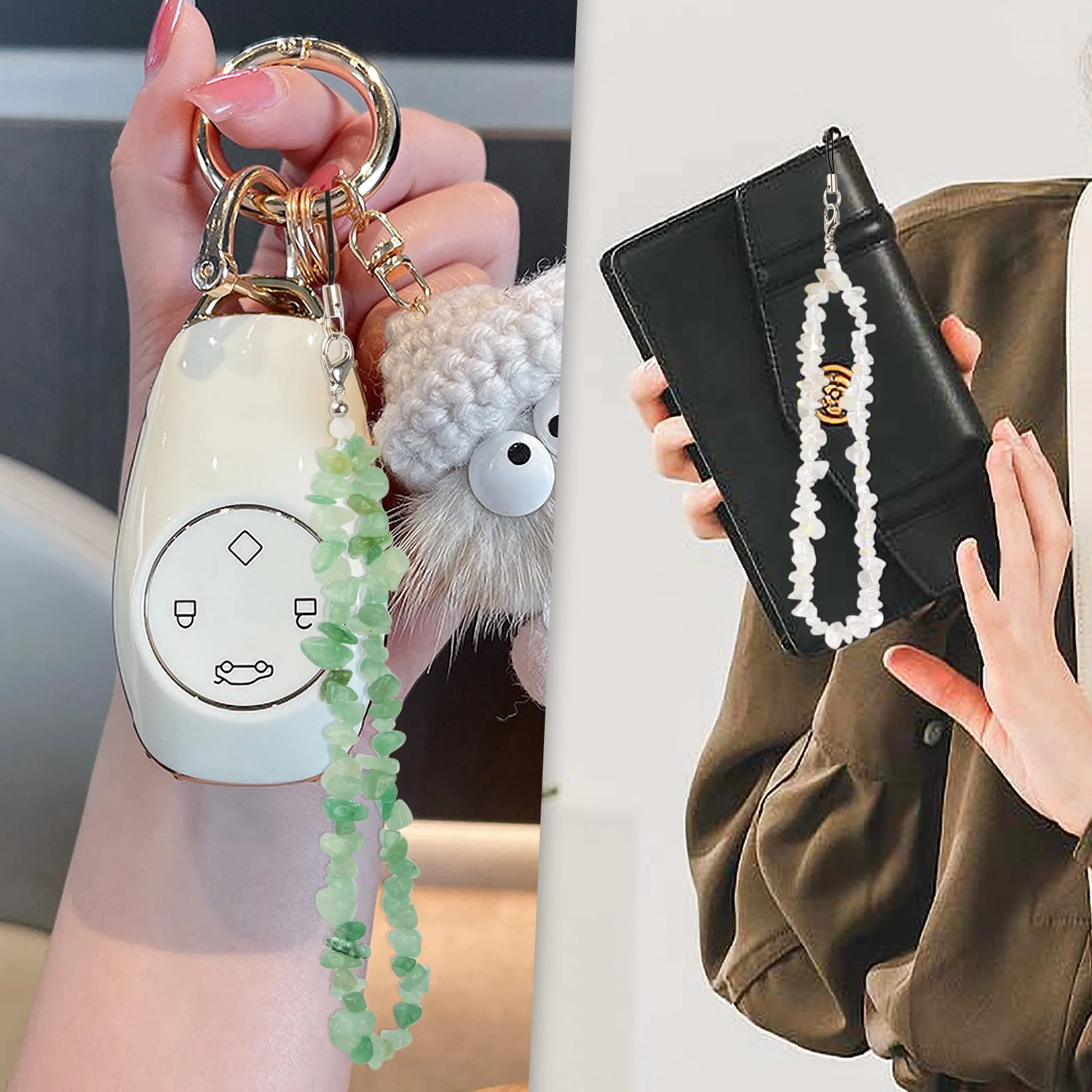 BEACE Phone Charms/Chain Strap for Women Girls-Cell Phone Case Lanyard Wrist Strap - Natural Gemstone Charms for Keychain Pine Green - Image 5
