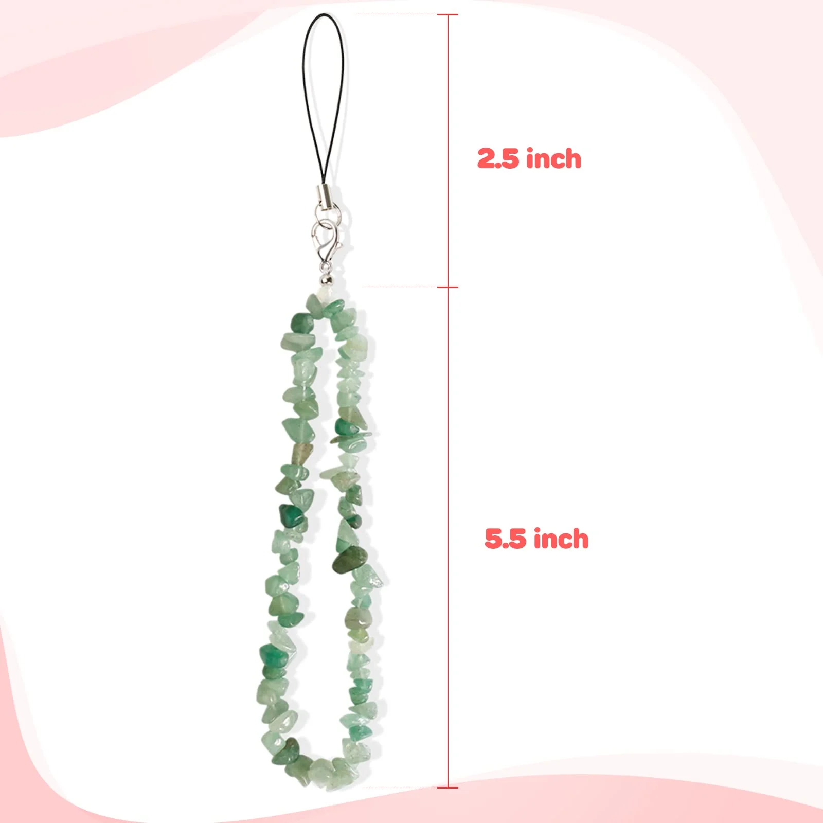 BEACE Phone Charms/Chain Strap for Women Girls-Cell Phone Case Lanyard Wrist Strap - Natural Gemstone Charms for Keychain Pine Green - Image 7